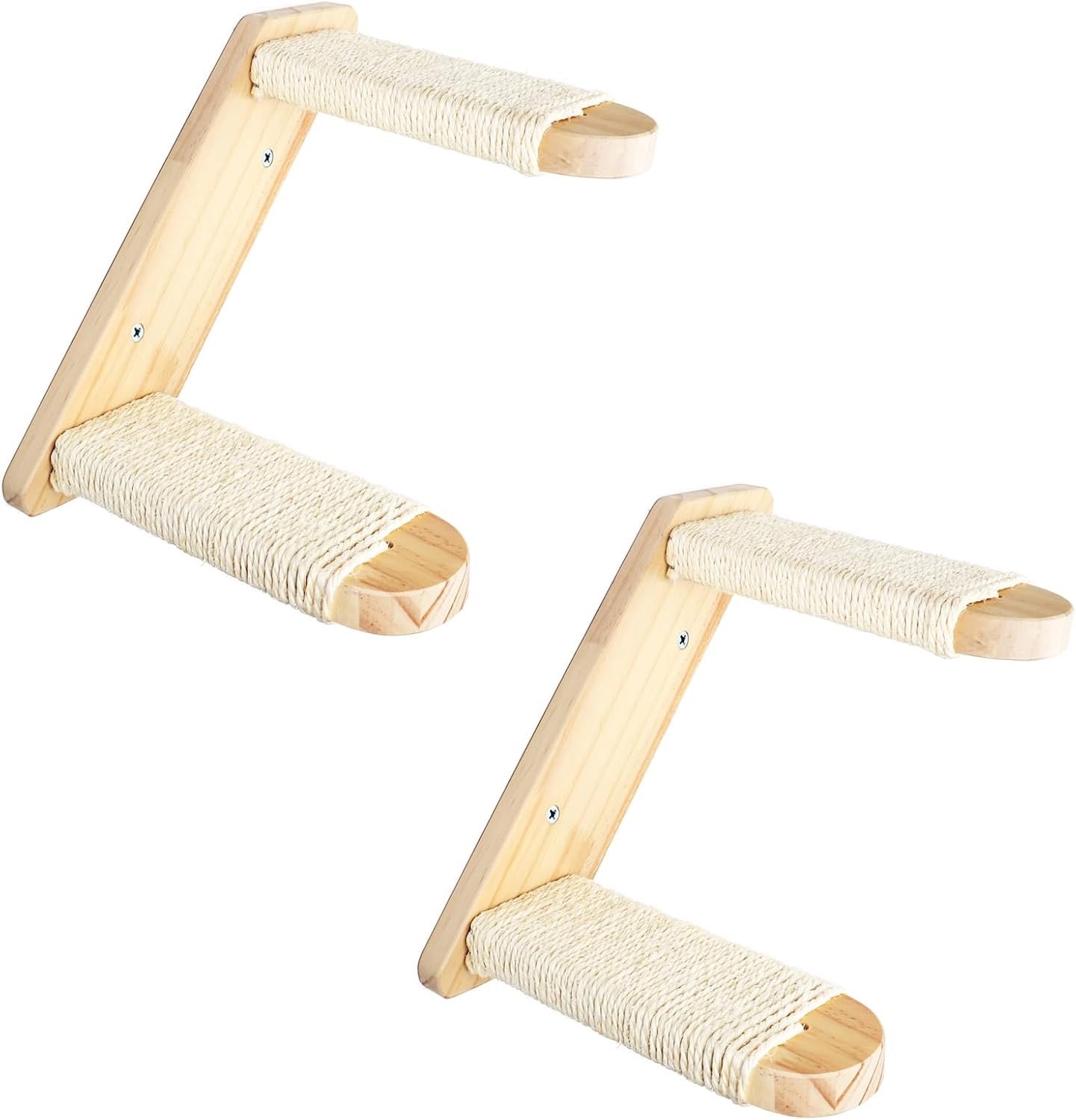 Kattenwandtrap - Hout - 2 Stuks Klimtreden - Houten Meubel met Sisaltouw - Voor Katten