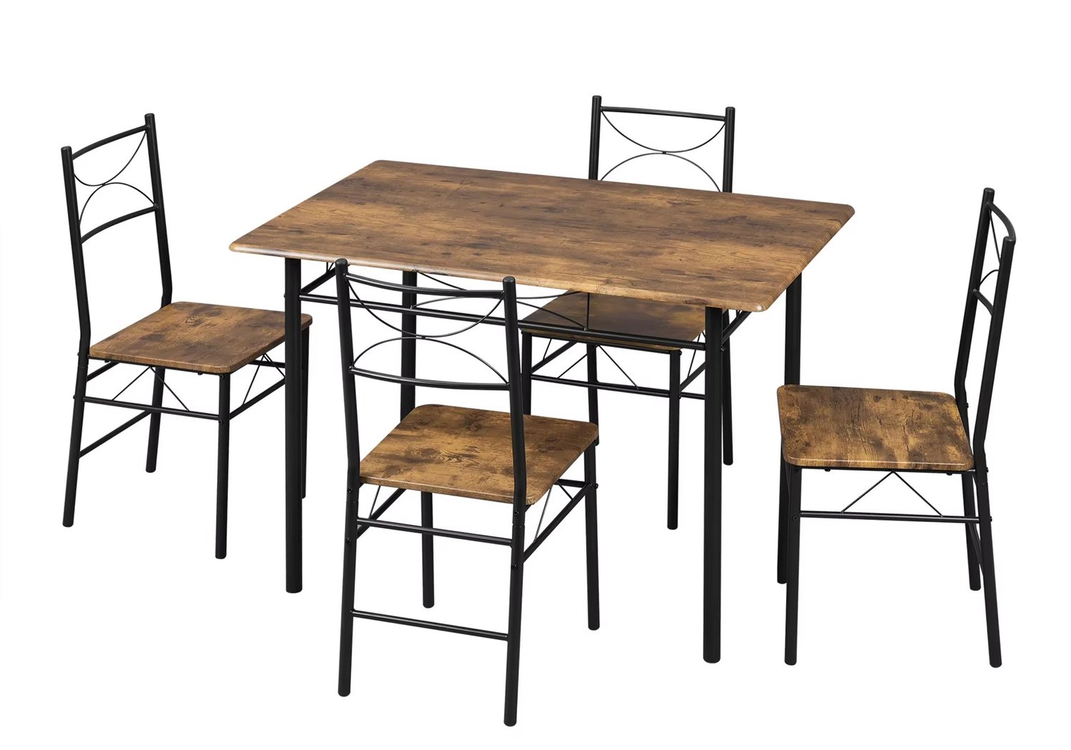 Whoopr® 5-Delige Eettafelset voor 4 Personen – Rechthoekige Eettafel 110 × 70 cm met 4 Eetkamerstoelen – Industriële Eetkamerset met Metalen Frame Bruin