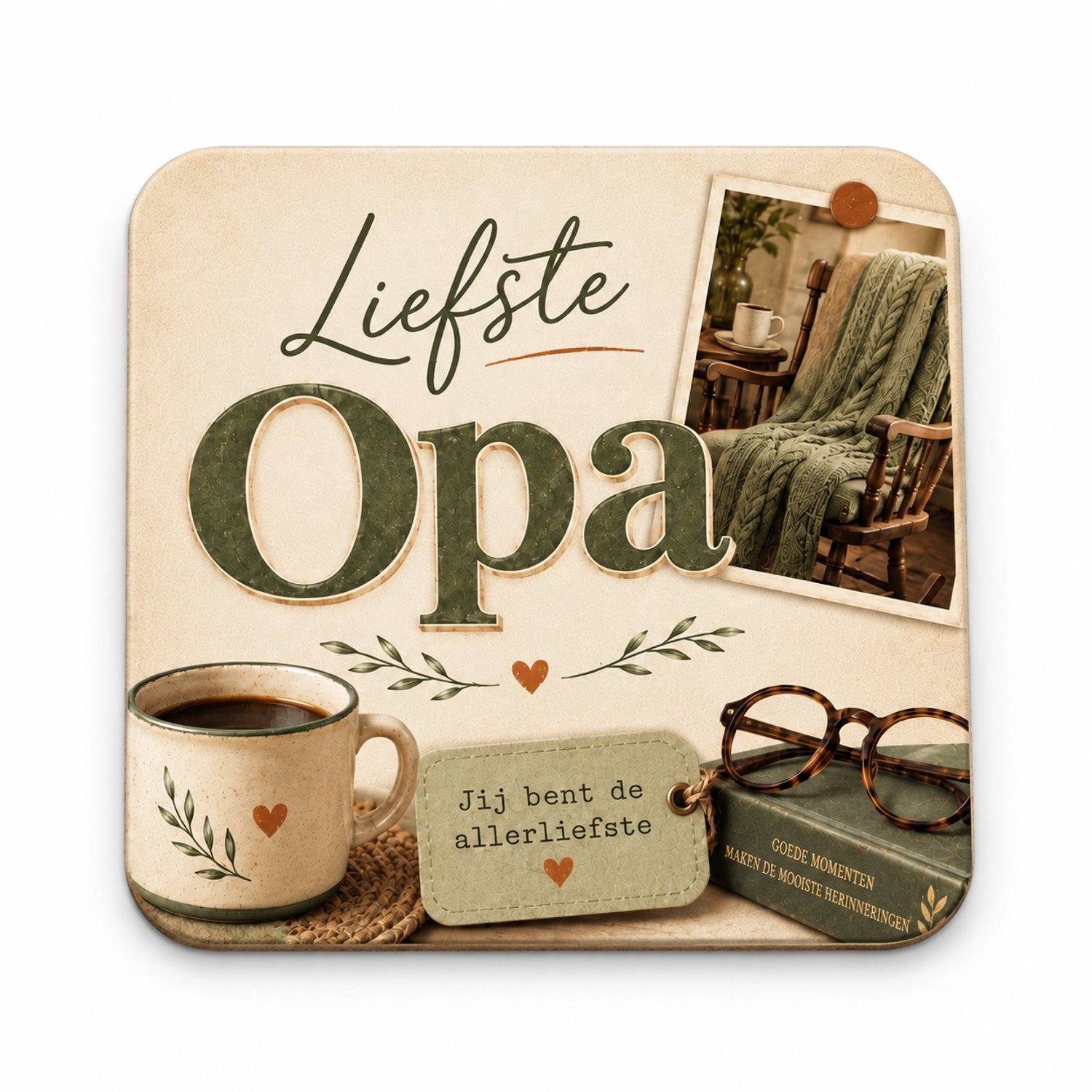 Liefste Opa MDF onderzetter – 10 x 10 cm – Vierkante Onderzetter met Vintage Design – Cadeau voor Opa