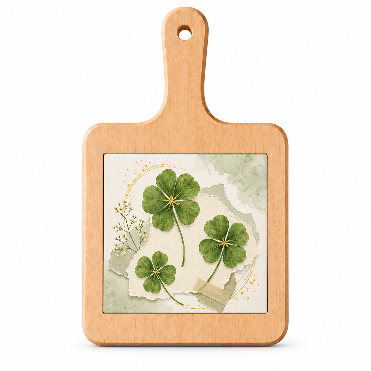 Kaasplank Klavertje Vier – Met Keramische Tegel – Houten Serveerplank 18 x 31 cm – Geluk Cadeau