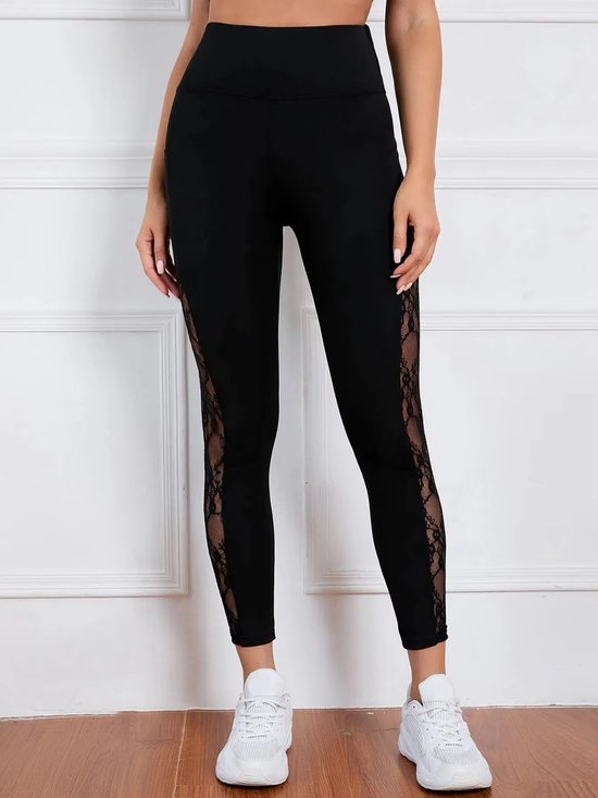 Naadloze Sportlegging Dames met Hoge Taille – Comfortabele Fitness Legging voor Yoga, Training en Sport, Stretchbroek met Kantdetail en Zijzak - Maat L — afbeelding 5