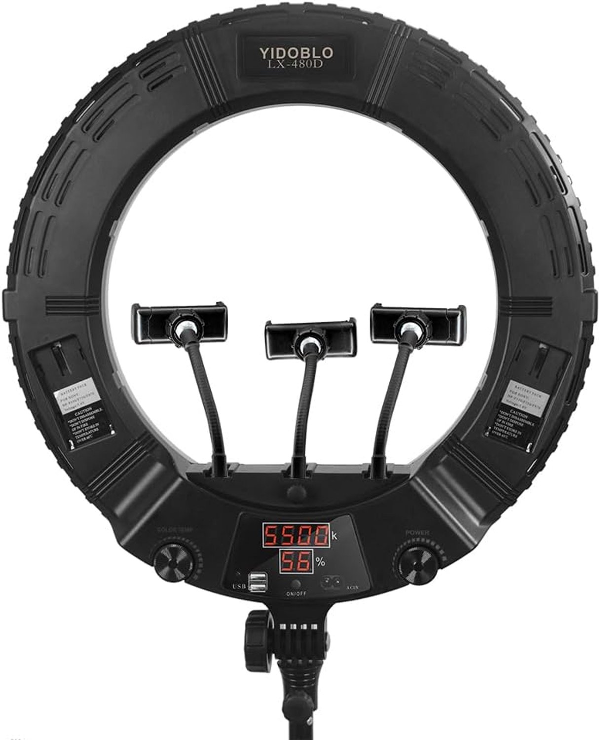 LX-480D 480D Digital Display, 3200K-5500K LED Ring Light with 3 Hot Shoe Connections with Remote Control, Tripod - ShopVlot