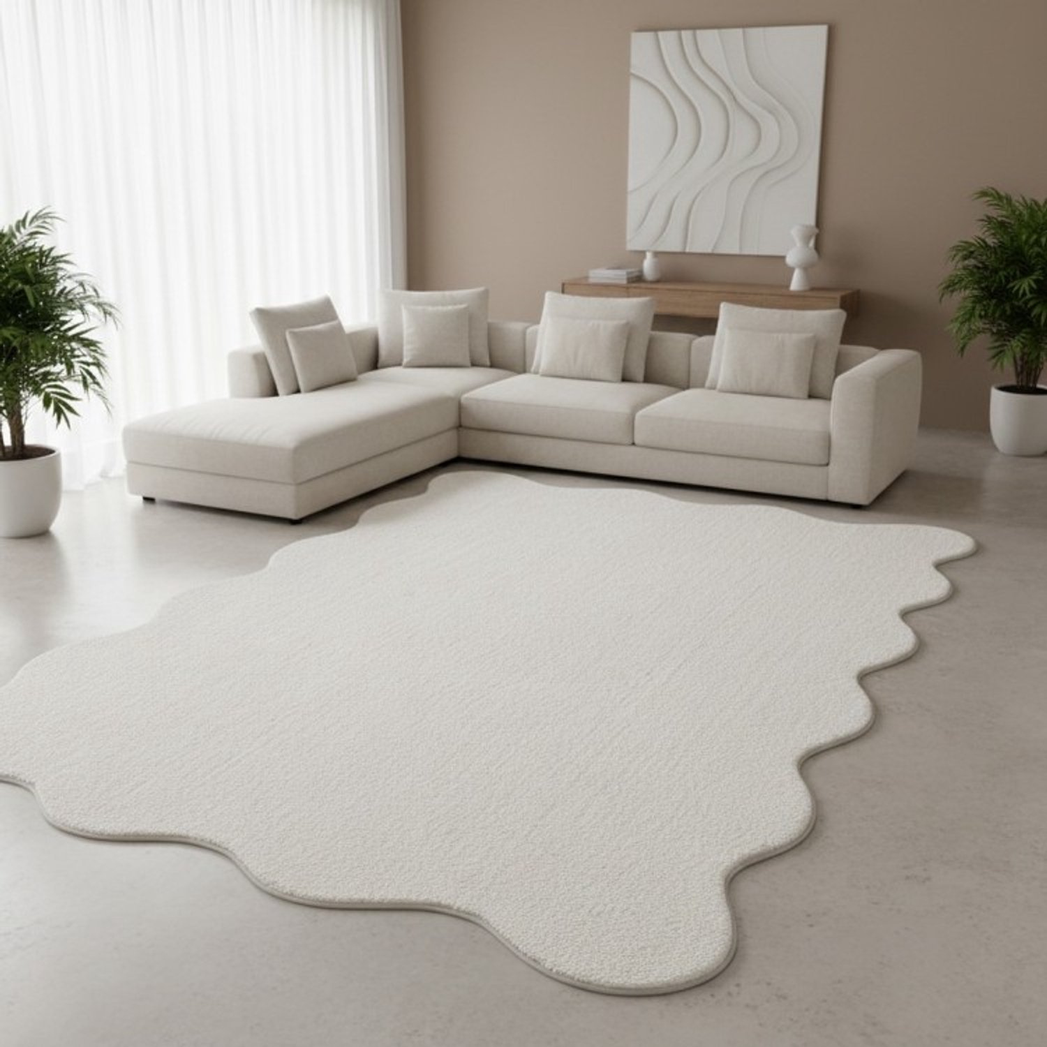 TapisTrend Harig tapijt Crème 120x160 cm Effen vloerkleed met golvend patroon en een zachte pool van 19 mm, geschikt voor de woonkamer, slaapkamer en ontspanningsruimte Beige