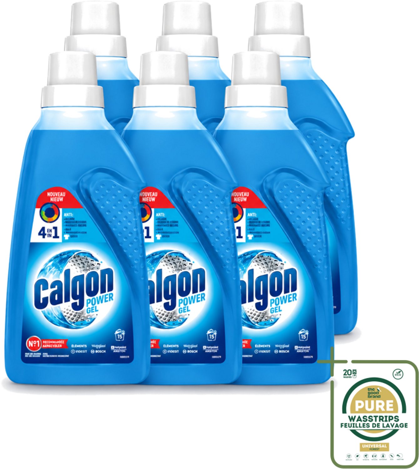 6 x Calgon - Wasmachinereiniger - Gel - Tegen Kalkaanslag / Wasmiddelresten / Geuren - 750 ml - 15 Wasbeurten - Wasmachine Reinigen - Kalkvrije Wasmachine - Wasmachine Beschermen - Wasmiddelresten Verwijderen - Wasmachine Geuren Verwijderen