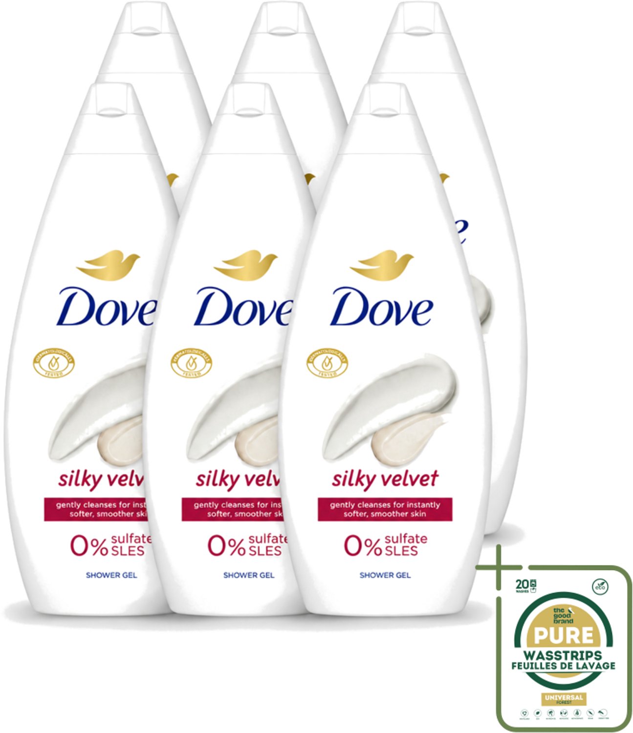 6 x Dove Silky Velvet - Douchegel - Sulfaatvrij - 250 ml - Wasstrips - Douche Gel - Zijdezachte Huid - Sulfaatvrije Douche - Hydraterende Douche - Huid Verzorging