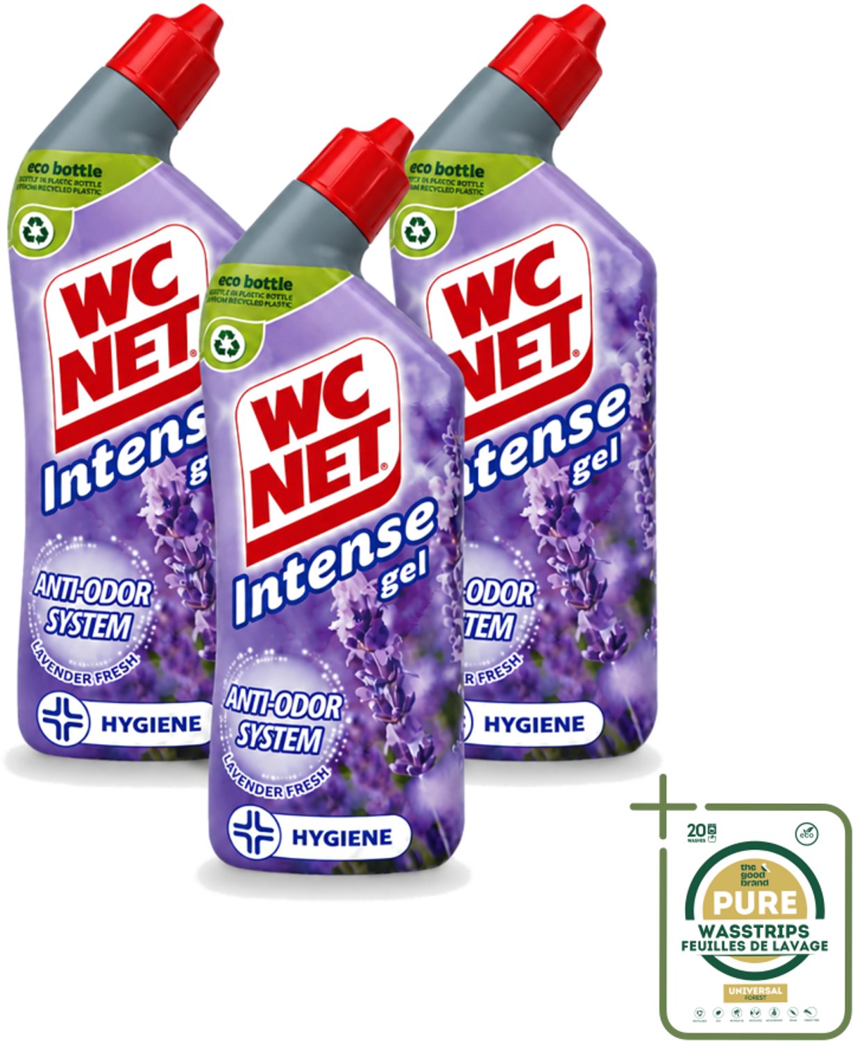 3 x WC Net - Toiletreiniger - Gel - Lavendel - Gerecycled Materiaal - 750 ml - Wasstrips - WC Net - Toilet Reiniger - Lavendel Geur - Anti-geur - Gerecycled Fles