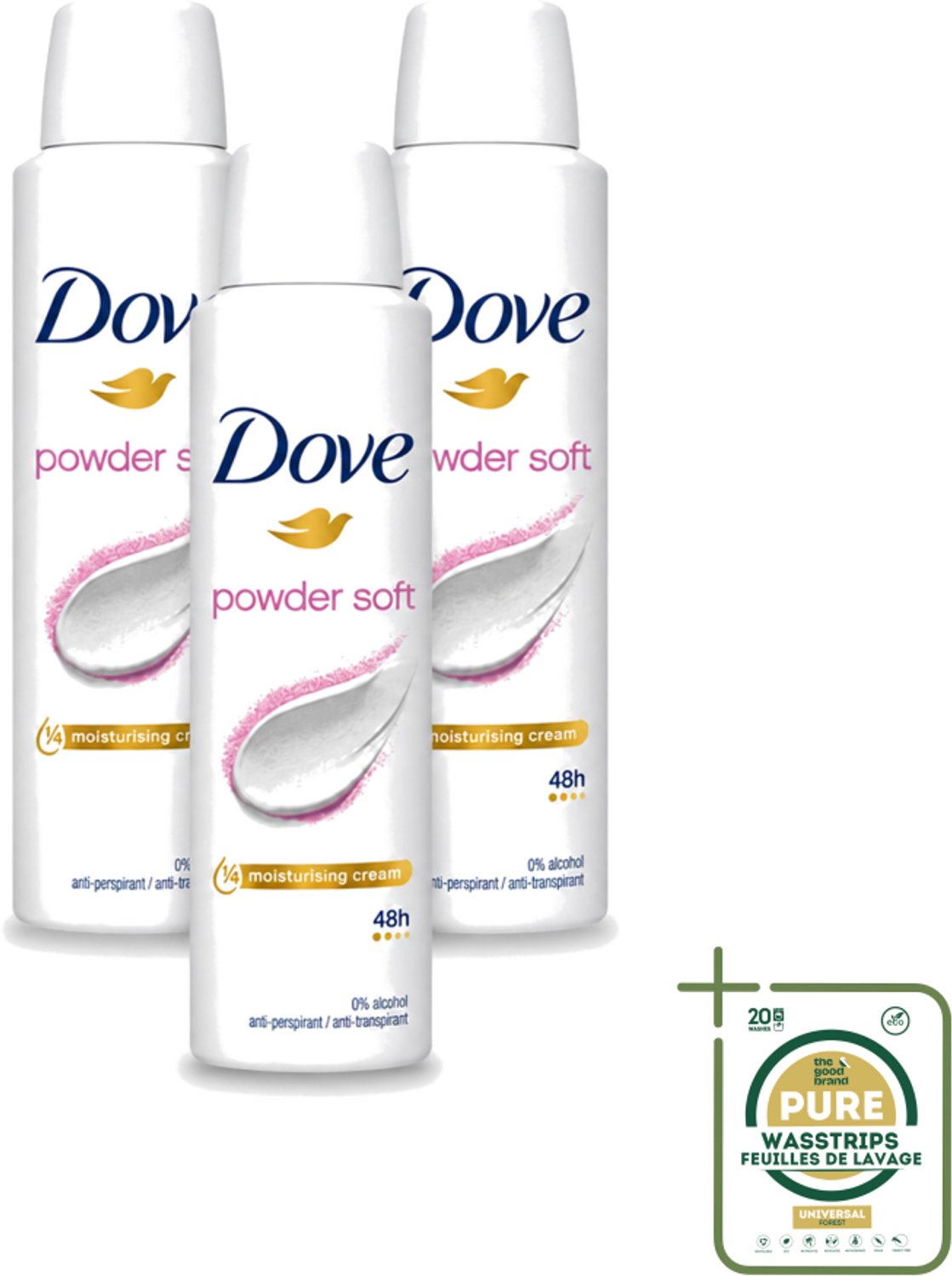 3 x Dove - Deospray - Powder Soft - 150 ml - Wasstrips - Deodorant - Poeder - Oksels - Transpiratie - Geur