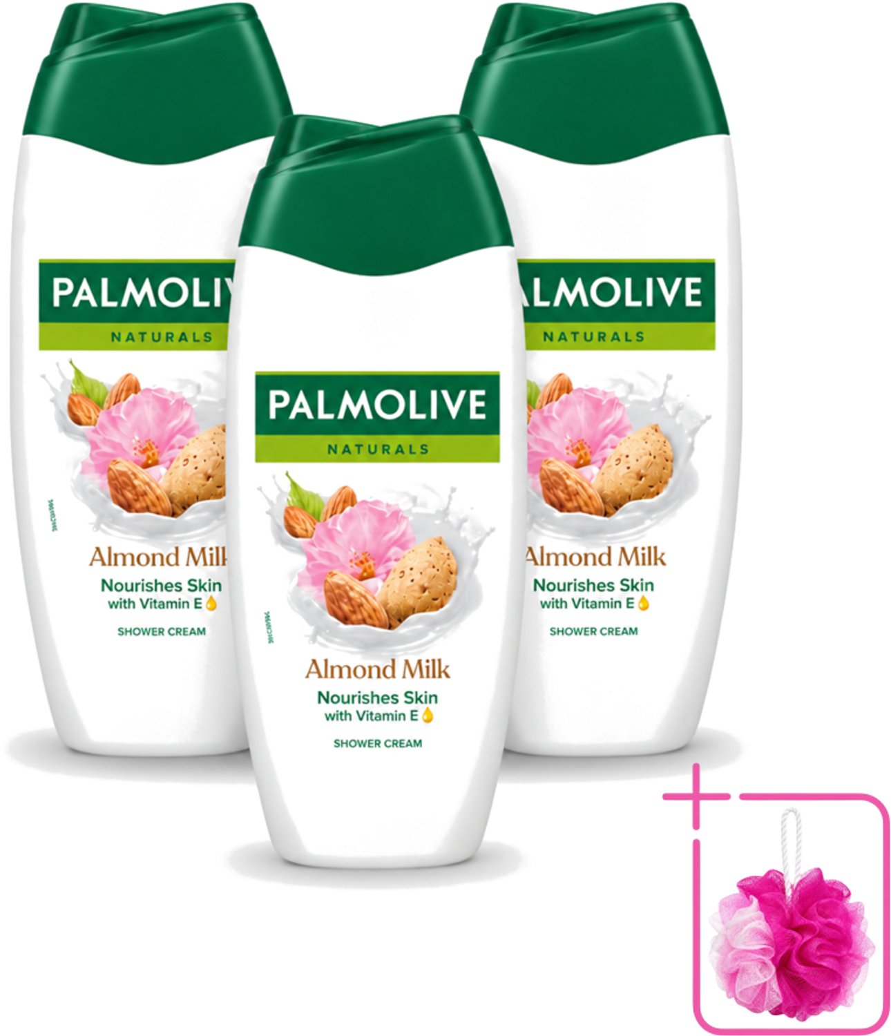 3 x Palmolive – Douchegel – Almond Milk – 250 ml - Bulkverpakking - Douchegel amandel - Douchemop - Zachte reiniging