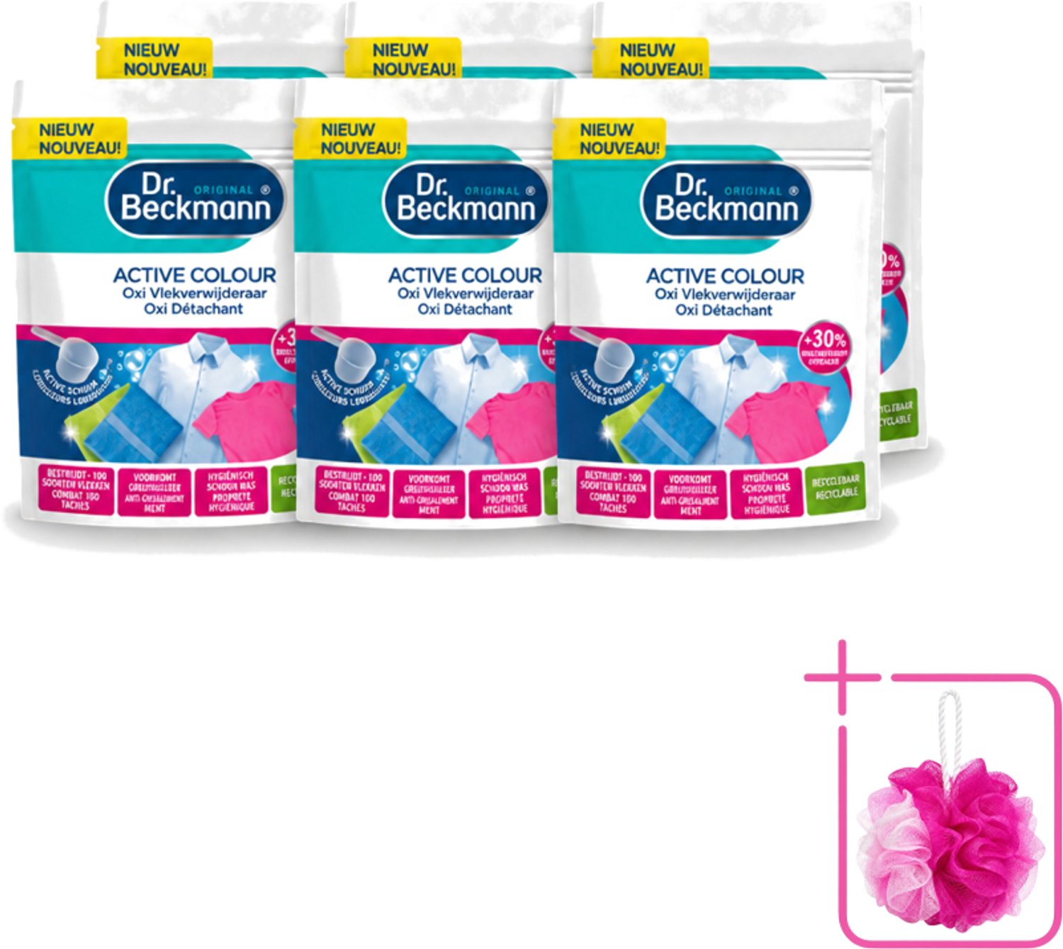 6 x Dr. Beckmann – Active Colour Oxi – Vlekverwijderaar – 400 g - Bulkverpakking - Vlekverwijdering - Douchemop - Kleurbehoud