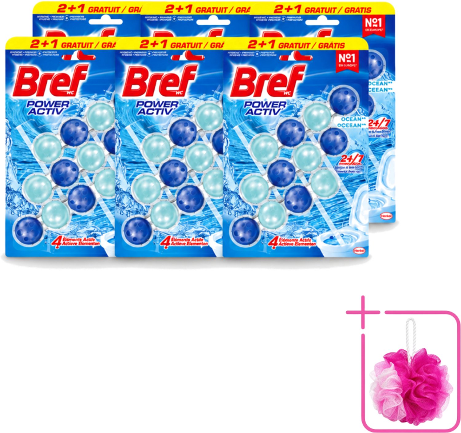 6 x Bref – Toiletblok – Power Aktiv Ocean – Multipack - Bulkverpakking - Toiletblok multipack - Douchemop - Anti-kalk toiletblok