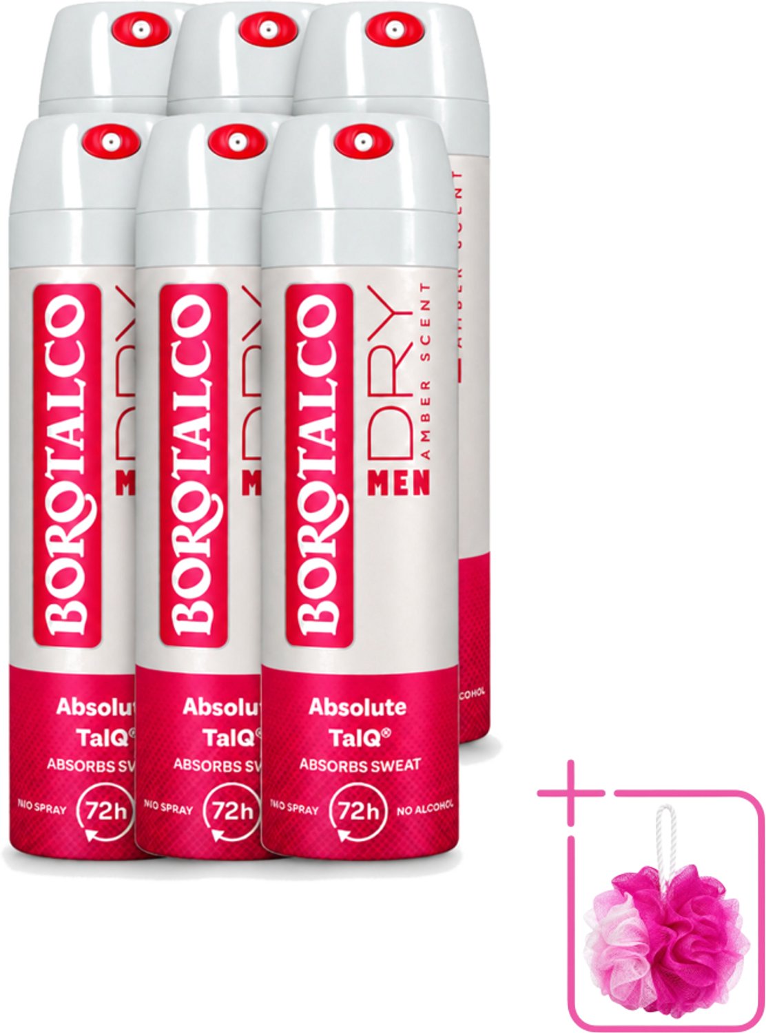 6 x Borotalco – Deodorant Spray – Men Amber Geur – 150 ml - Bulkverpakking - Deodorant spray - Douchemop - Mannelijke geur