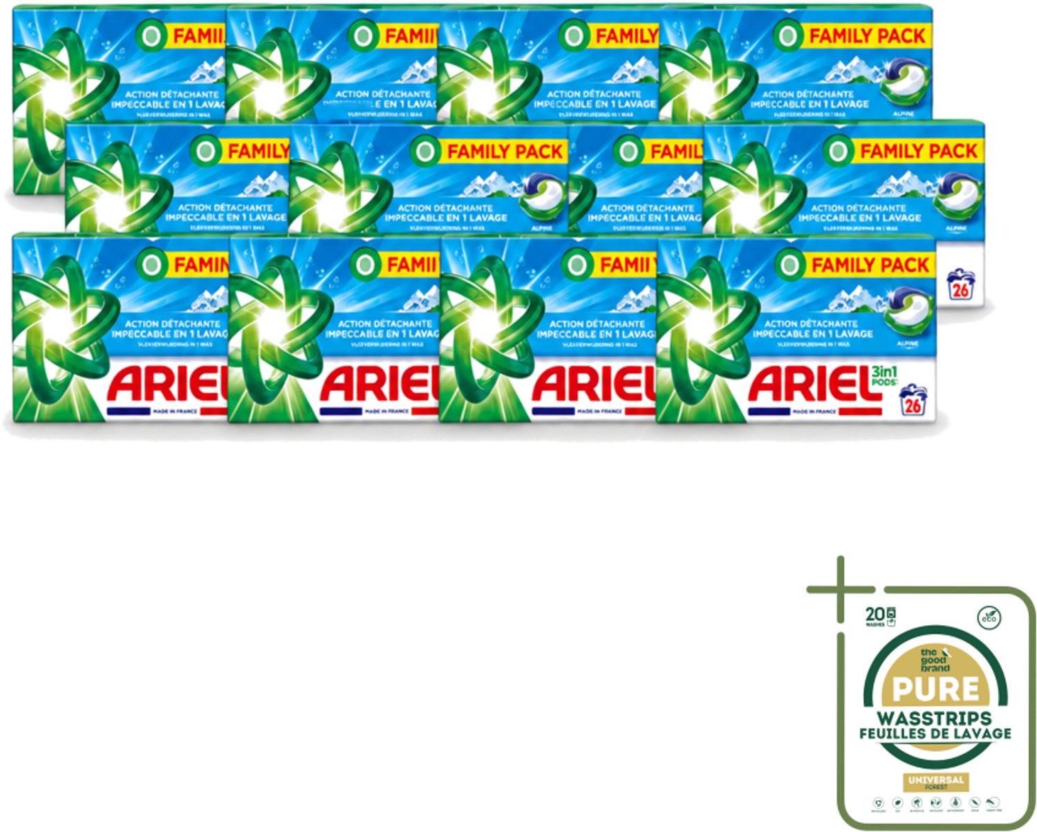 12 x Ariel – Pods 3in1 – Alpine – 26 wasbeurten - Wasstrips - Ariel 3in1 Pods Alpine - Wasmiddel 26 Wasbeurten - Kleurbehoud Wasmiddel - Frisse Geur Wasmiddel - Compacte Pods