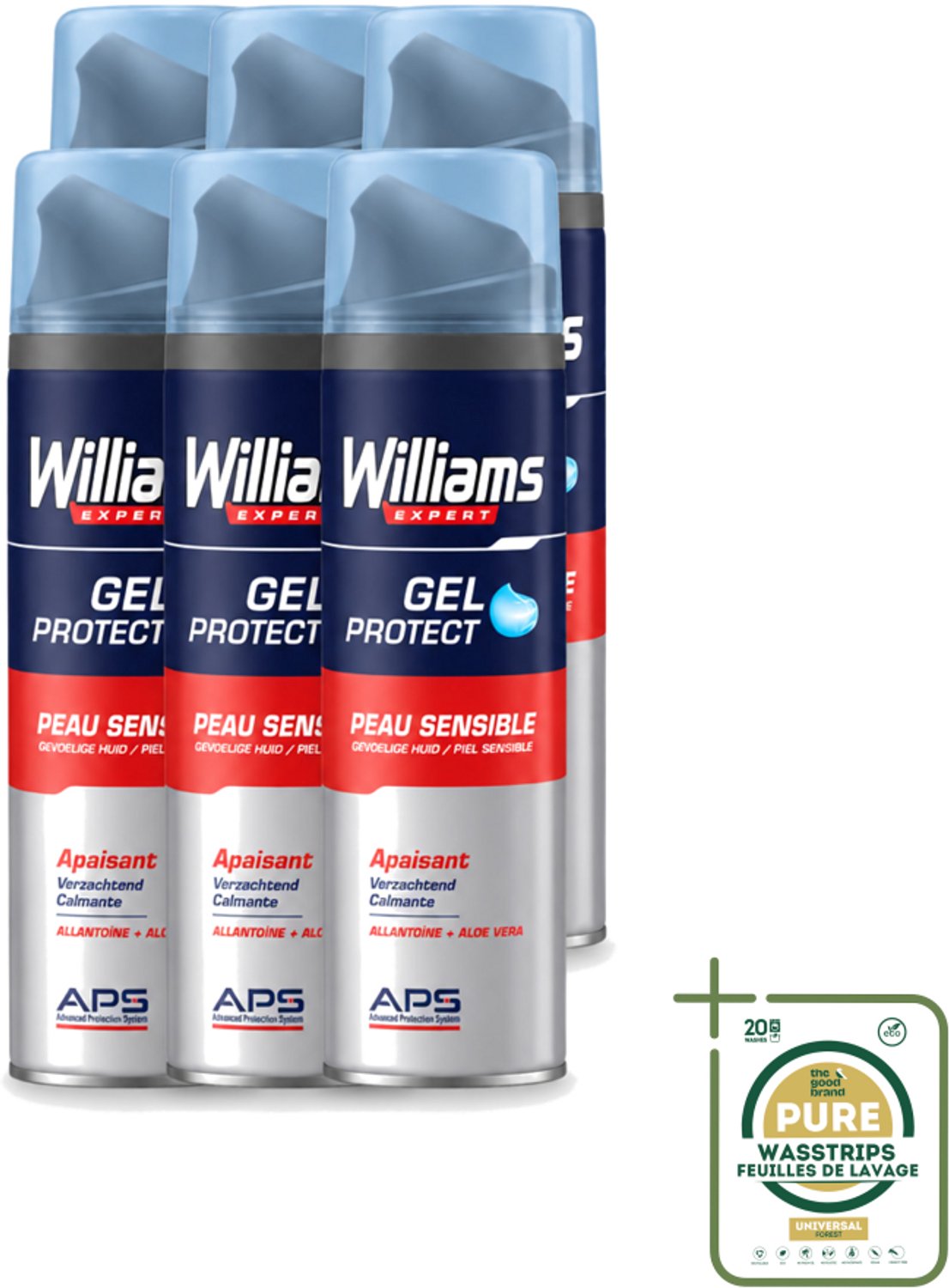 6 x Williams - Expert - Scheergel - Gevoelige Huid- 200 ml - Wasstrips - Scheergel Voor Gevoelige Huid - Gevoelige Huid Scheerproducten - Beschermende Scheergel - Verzachte Scheergel - Scheren Zonder Irritatie