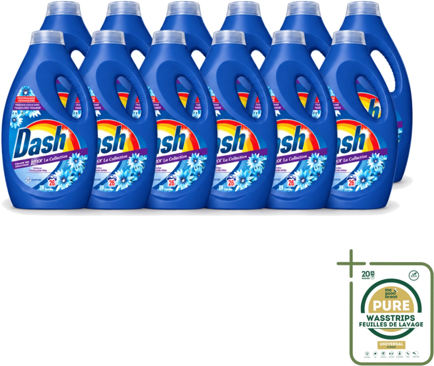 12 x Dash - Lenor Collectie - Vloeibaar Wasmiddel - Witte en Gekleurde Was - Zeebries - 26 Wasbeurten - Wasstrips - Wasmiddel - Was - Wasmiddel Zeebries - Wasmiddel Frisheid - Wasmiddel Wit