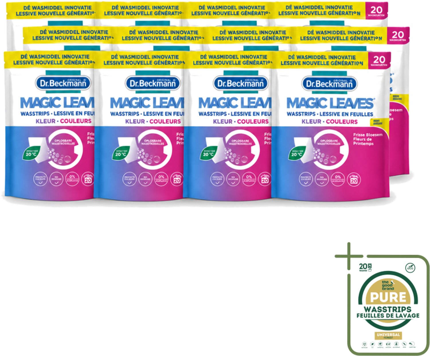 12 x Dr. Beckmann - Magic Leaves - Wasstrips - Gekleurde Was - Frisse Bloesem - 20 Wasbeurten - Wasstrips - Wasstrips - Gekleurde Was - Frisse Geur - Milieuvriendelijk - Wasmiddel