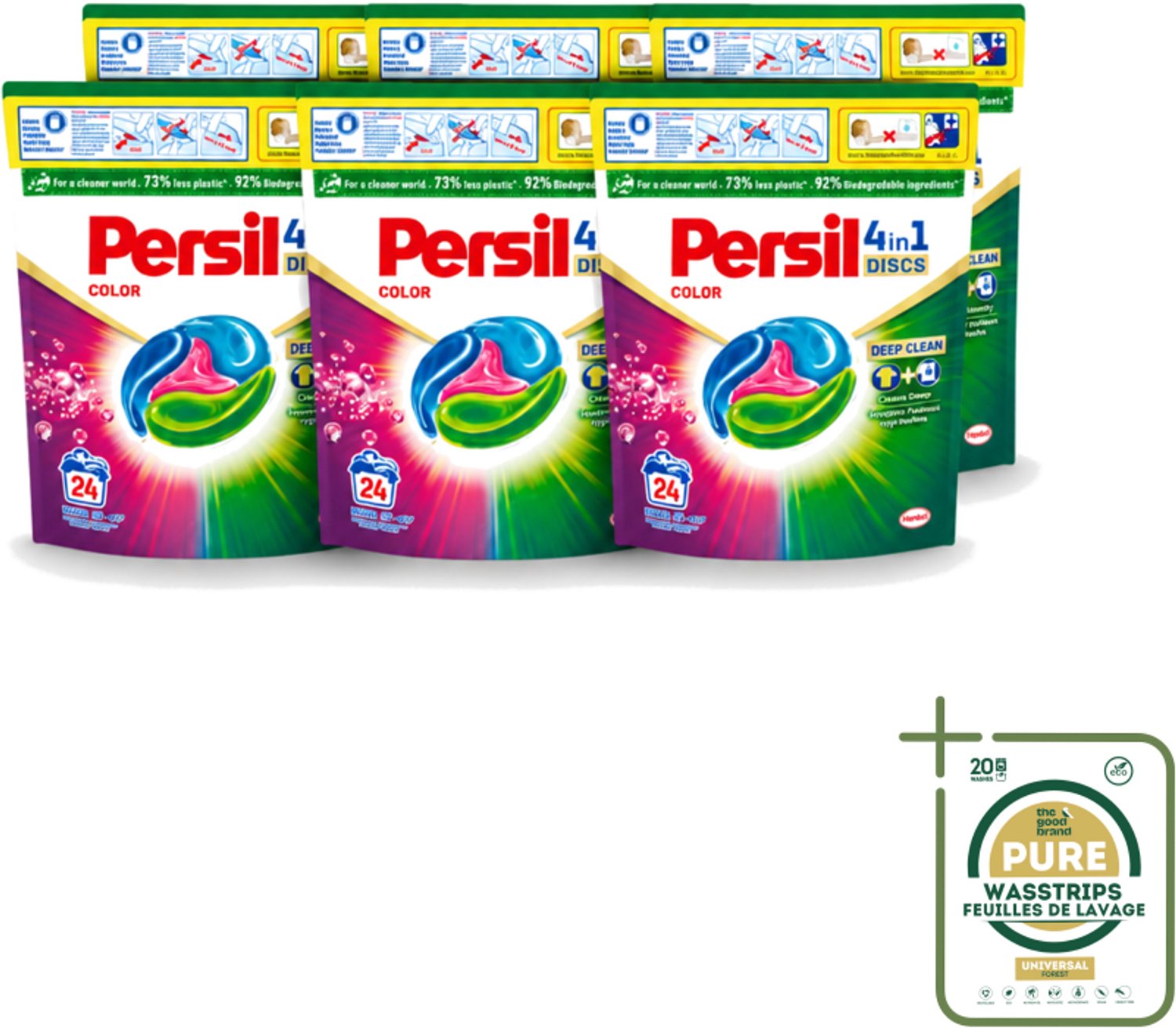 6 x Persil - Wasmiddelcapsules - 4-In-1 Discs - Gekleurde Was - 24 Wasbeurten - Wasstrips - Persil 4-in-1 Discs Color - Gekleurde Was - Wasmachine - Vlekverwijdering - Frisse Was