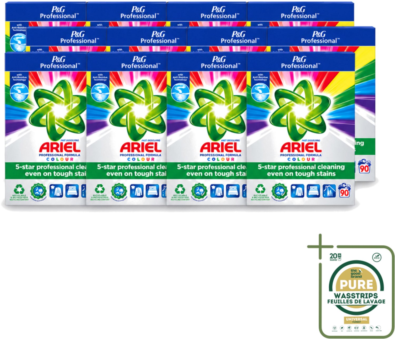 12 x Ariel Professional - Waspoeder - Gekleurde Was - 90 Wasbeurten - Wasstrips - Kleurverzorging - Waspoeder - Vlekverwijdering - Wasmachine - Wasbeurt