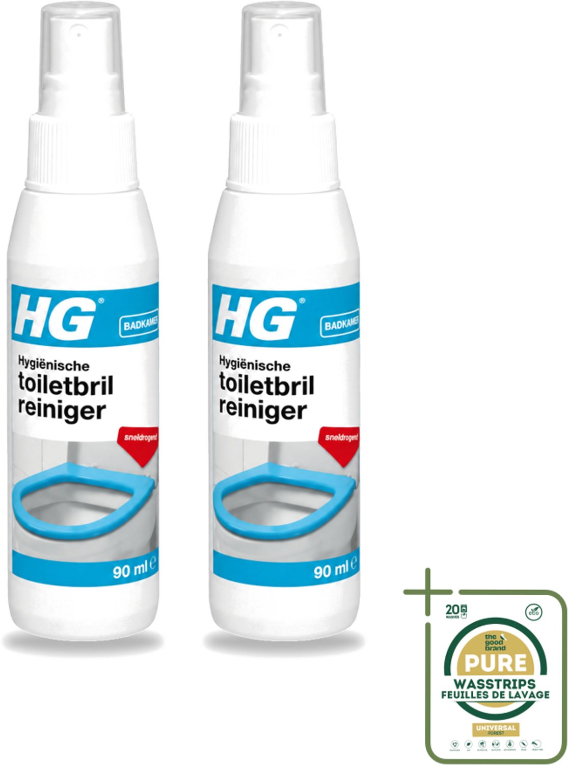 2 x HG - Badkamer - Hygiënische Toiletbrilreiniger - Sneldrogend - 90 ml - Wasstrips - Toiletbril Reinigen - Hygiënische Toiletbril Reiniger - Sneldrogende Toiletbril Reiniger - Toiletbril Schoonmaken - Toiletbril Reinigen Snel