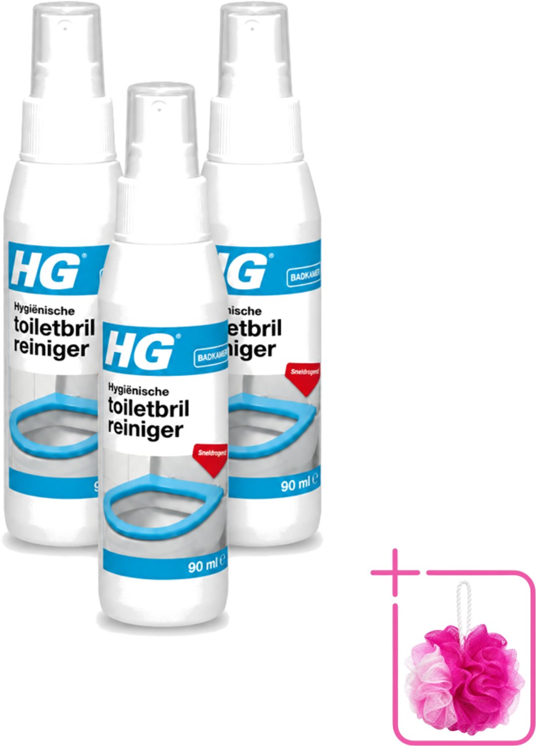 3 x HG - Badkamer - Hygiënische Toiletbrilreiniger - Sneldrogend - 90 ml - Bulkverpakking - Toiletbril reinigen - Douchemop - Hygiënische toiletbril reiniger