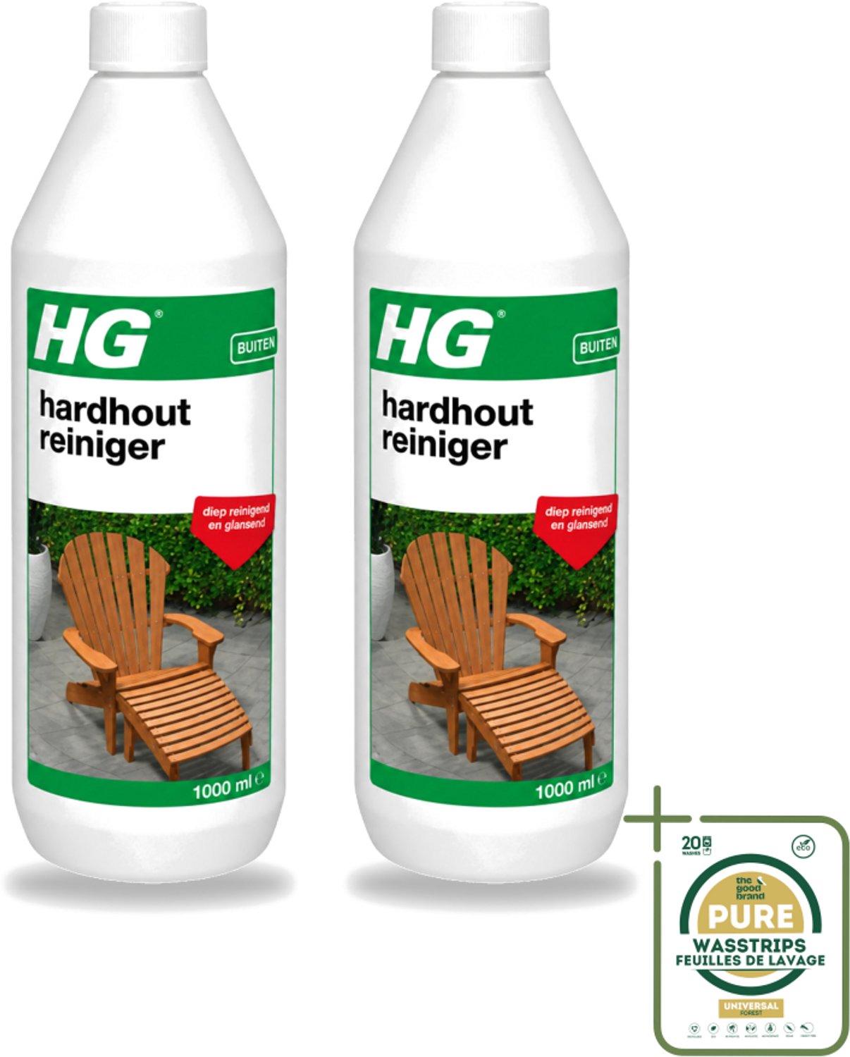 2 x HG - Buiten - Hardhout Reiniger - Diep Reinigend - 1L - Wasstrips - Hardhout Reinigen - Tuinmeubel Reinigen - Hout Reinigen - Buitenmeubel Reinigen - Terras Reinigen