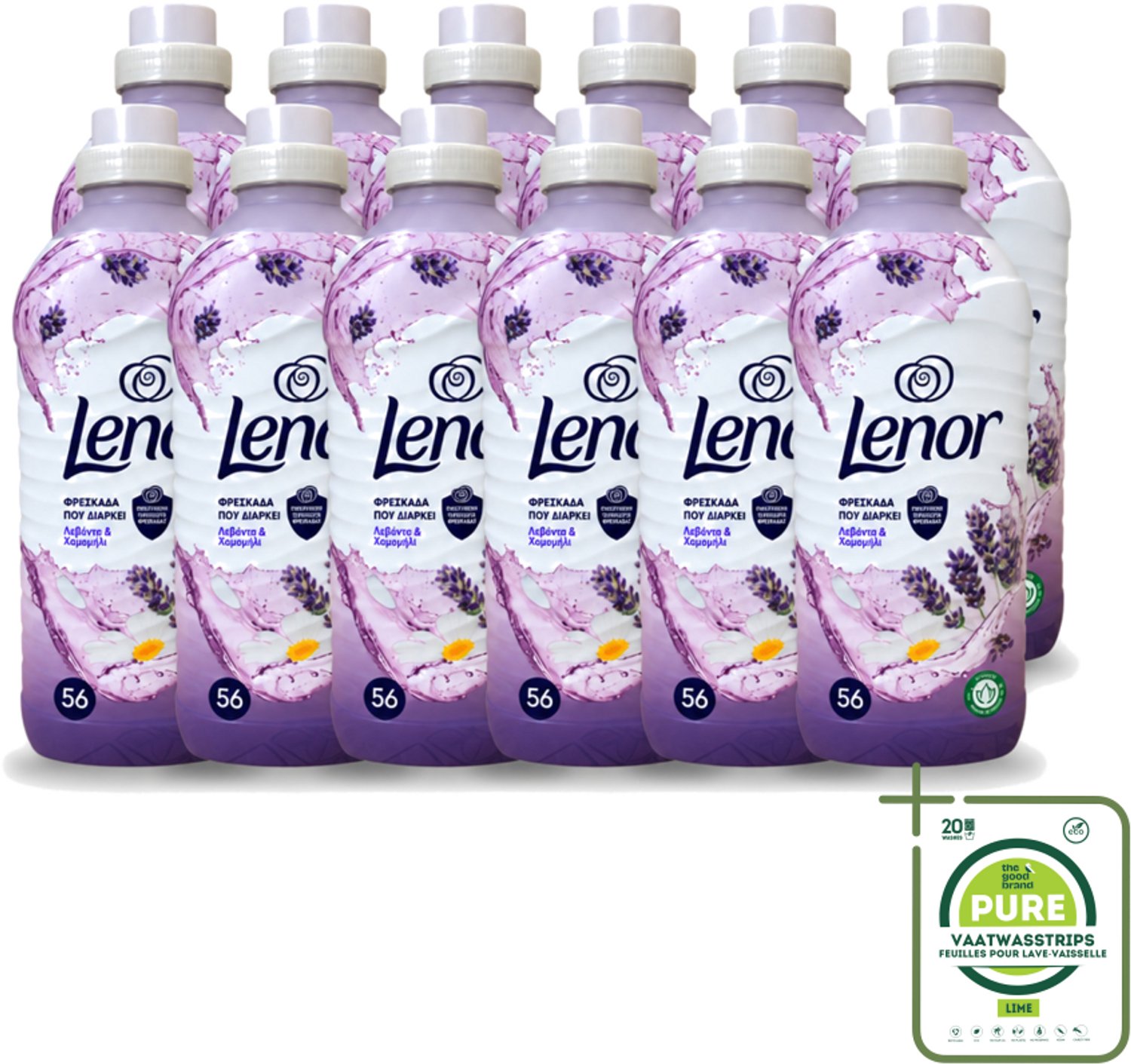 12 x Lenor – Wasverzachter – Lavender & Kamille – 56 Wasbeurten – 1176 ml - Grootverpakking - Vaatwasstrips - Wasverzachter - Lavendel - Kamille - Wasgeur - Wasverzachting