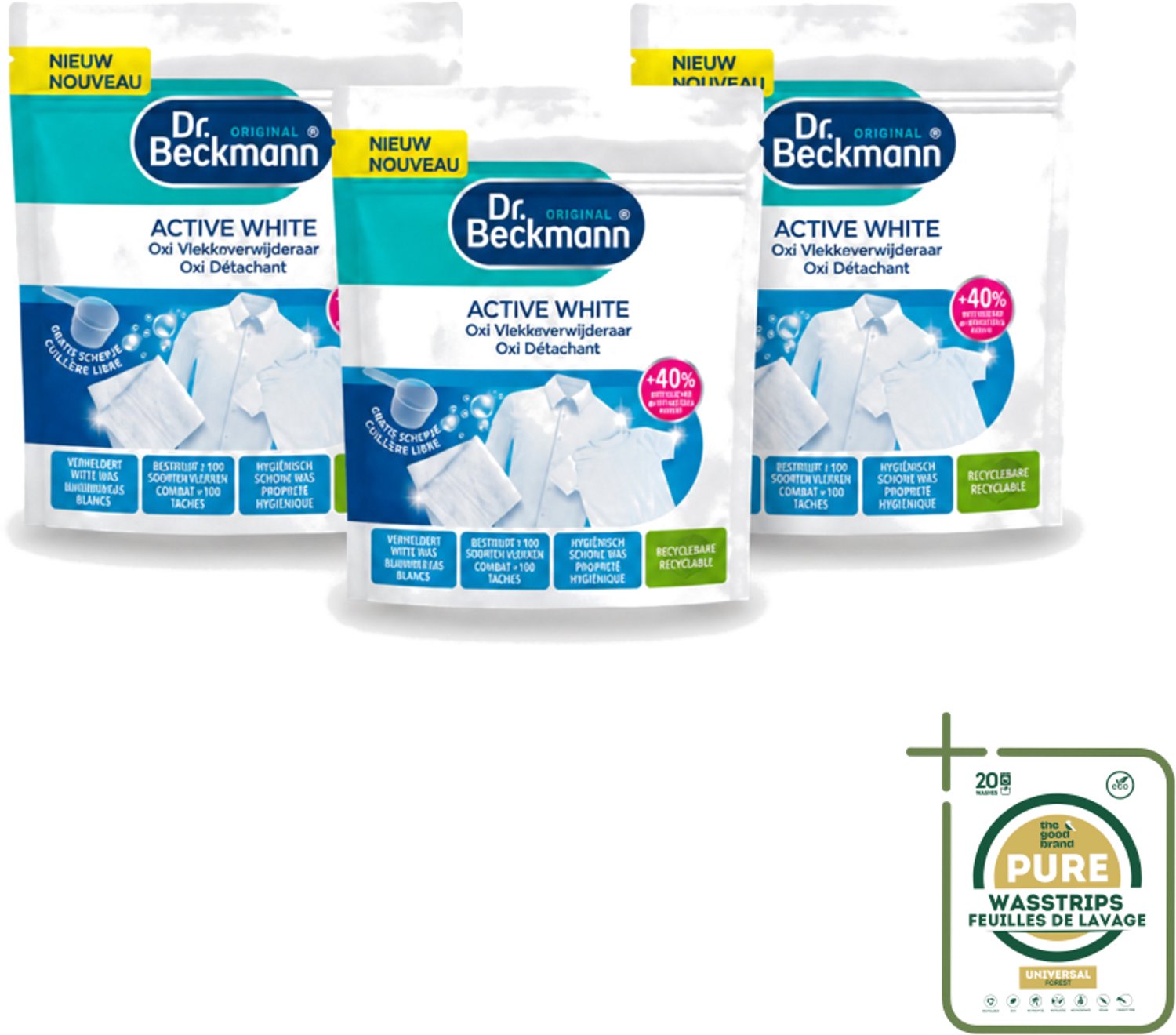 3 x Dr. Beckmann – Active White Oxi – Witte Was Poeder – 400 g - Wasstrips - Wasmiddel - Vlekverwijderaar - Witte Was - Vlekken Verwijderen - Wasmachine
