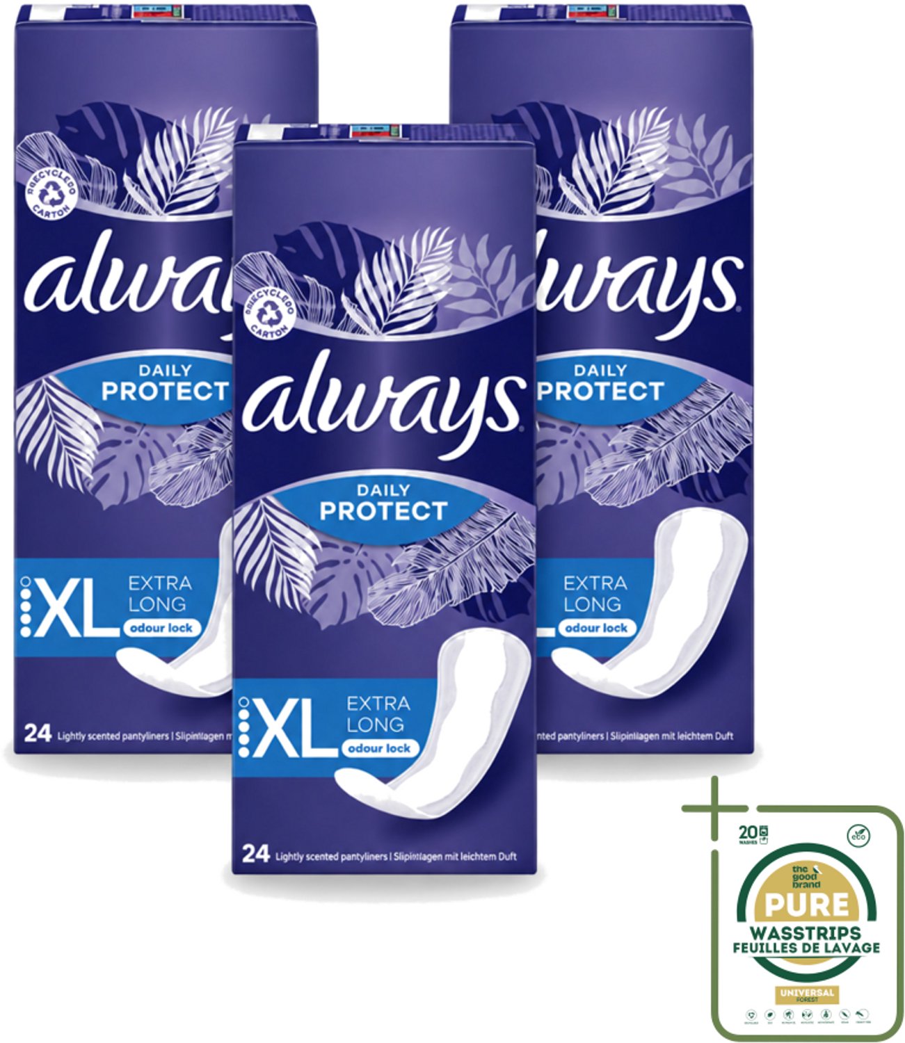 3 x Always – Inlegkruisjes – Extra Long – 24 Inlegkruisjes - Inlegkruisjes - Extra Lang - Dagelijkse Bescherming - Fris Gevoel - Absorberende Inlegkruisjes