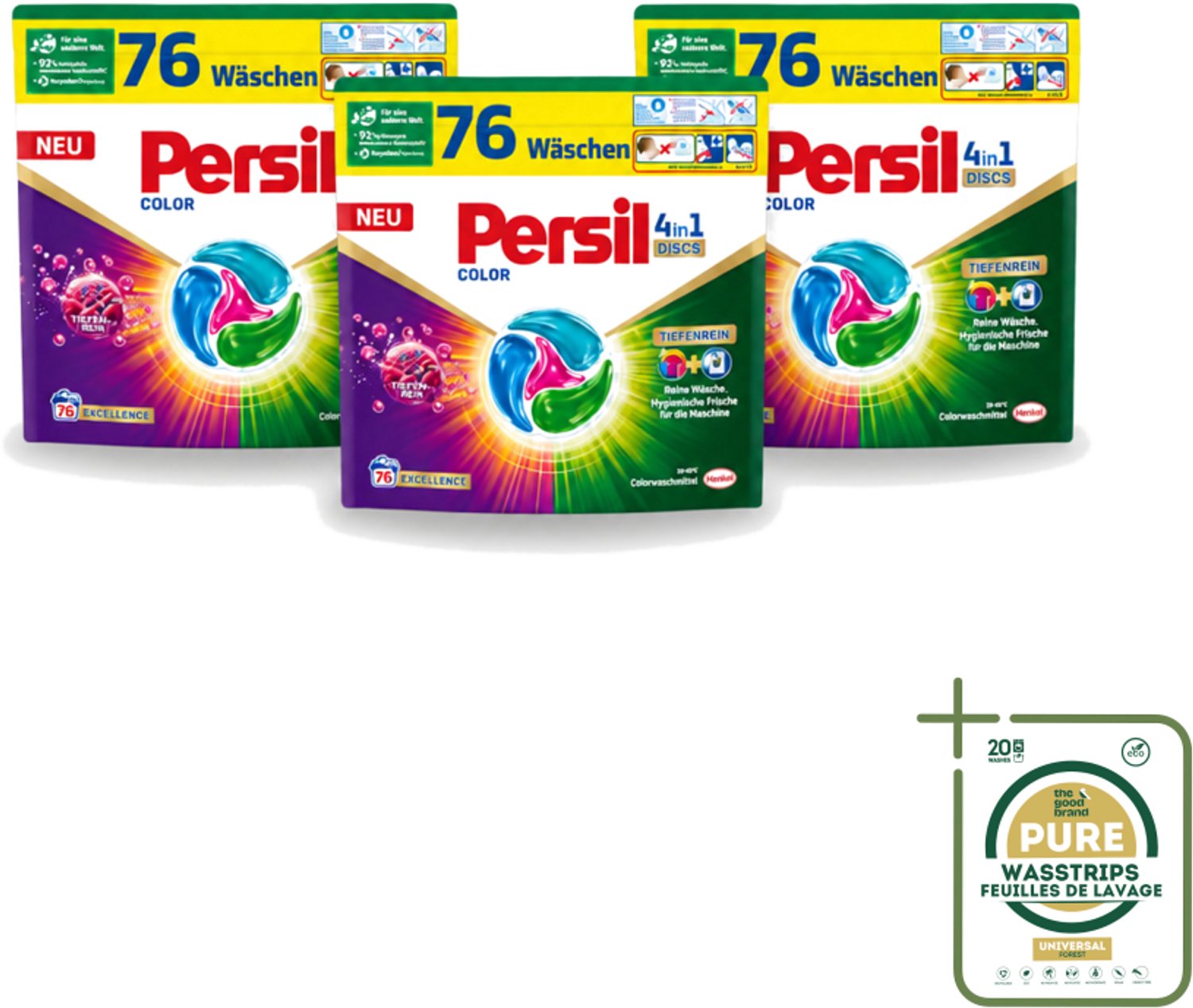 3 x Persil – Wasmiddel Discs 4-in-1 – Color - 76 Capsules - Wasstrips - Wasmiddel - Kleuren Beschermen - Vlekken Verwijderen - Wasdiscs - Gekleurde Was