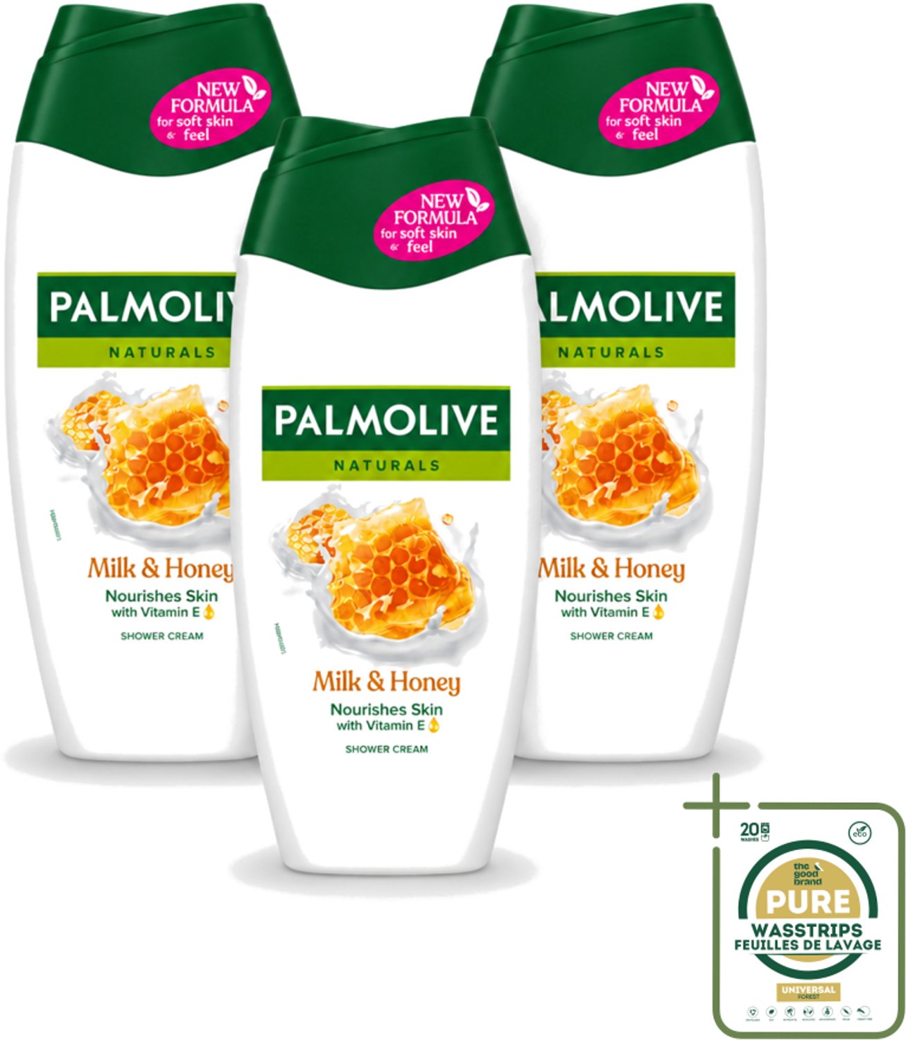 3 x Palmolive – Douchecrème – Milk & Honey - 250 ml - Wasstrips - Douchecrème - Voedende Douchecrème - Melk En Honing - Huid Verzorging - Hydraatende Douchecrème