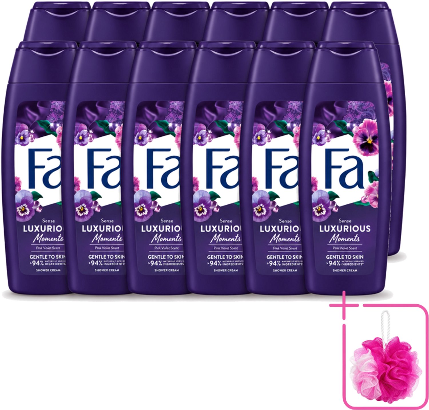 12 x Fa - Luxurious Moments - Douchecrème - Roze Viooltjes - 250 ml - Bulkverpakking - Douchecrème - Douchemop - Roze viooltjes