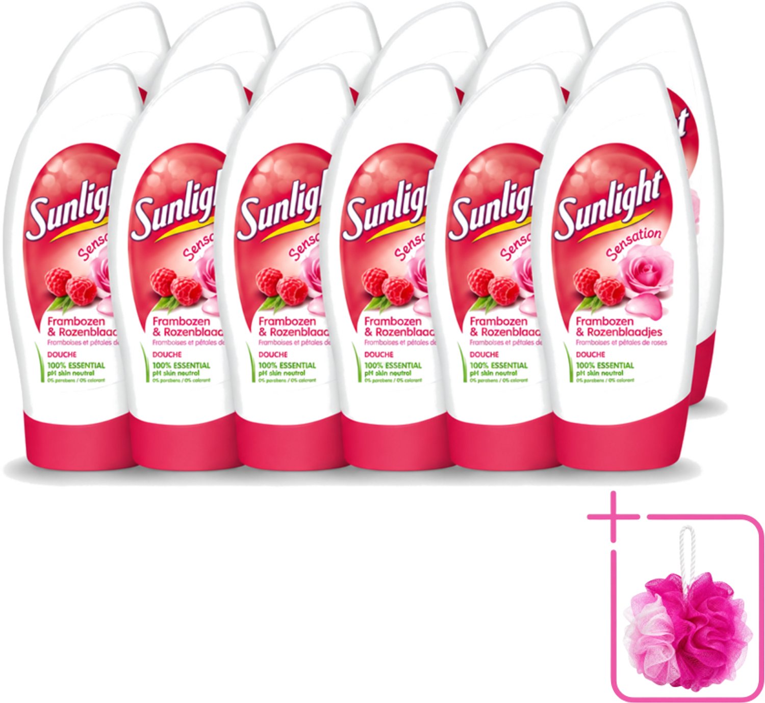 12 x Sunlight - Douchegel - PH Neutraal - Rozen En Frambozen - 250 ml - Bulkverpakking - Douchegel - Douchemop - Zachte reiniging
