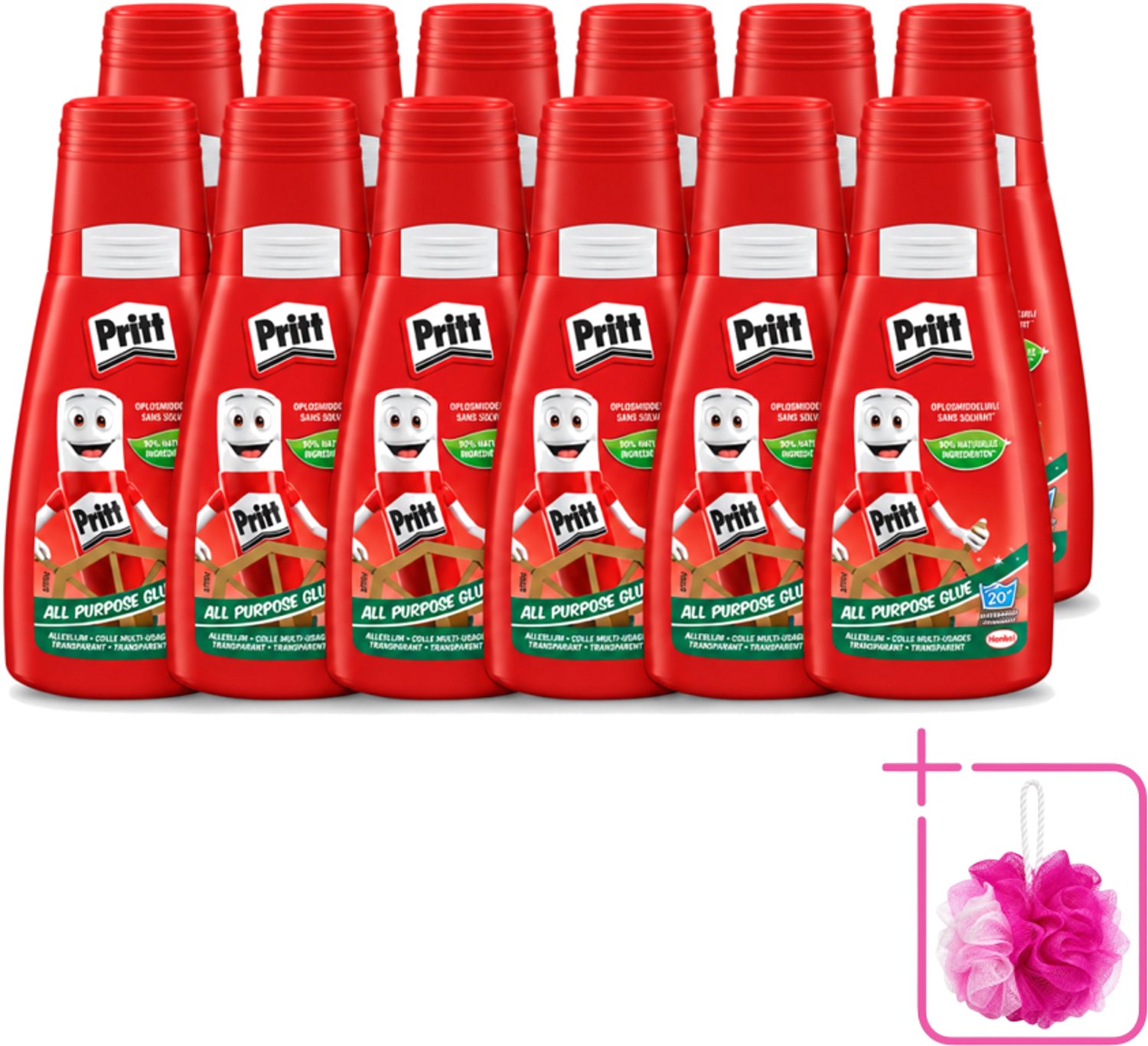 12 x Pritt - Alleslijm - Uitwasbaar - 90% Natuurlijke Ingrediënten - 100g - Bulkverpakking - Lijm - Douchemop - Knutsel