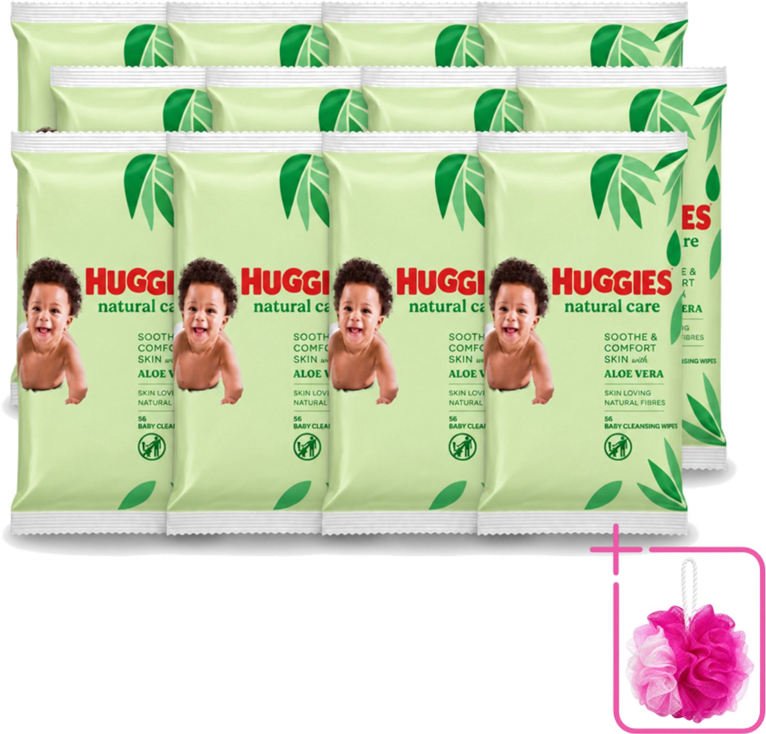 12 x Huggies - Billendoekjes - Huidvriendelijk - Met Aloë Vera - 56 Babydoekjes - Bulkverpakking - Billendoekjes voor baby - Douchemop - Zachte reiniging