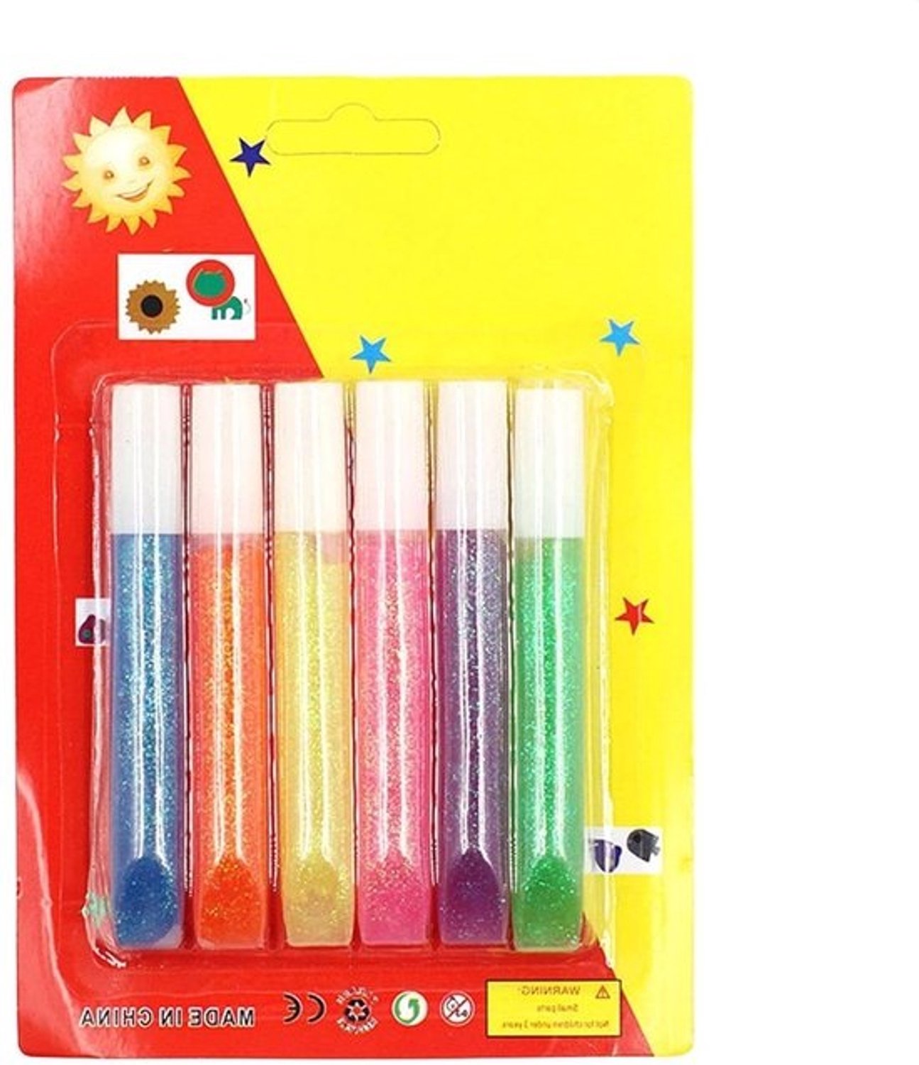 Glitter lijm stiften - Knutsel lijm - Creatief knutselen - Wasbaar en veilig - 6 stuks - Regenboog