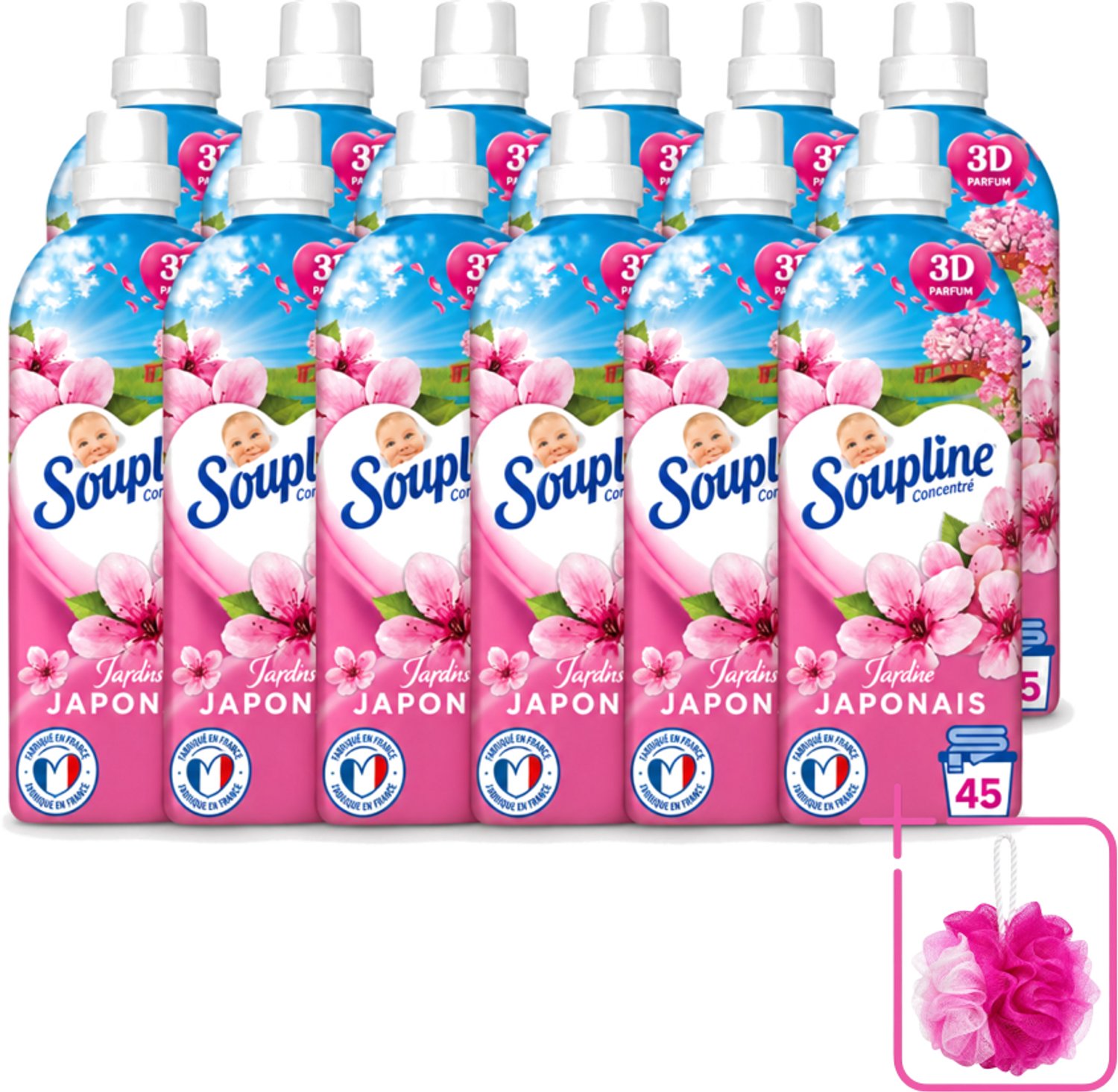 12 x Soupline – Wasverzachter – Japanse Tuin – 950 ml - Bulkverpakking - Wasverzachter - Douchemop - Zachte wasgoed