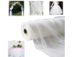 1 rol tule – Drapeerstof – Tafelloper van gaas – Doorschijnend tule – Tule gaasstof – Decoratief gaas – Tule voor cadeauverpakking – Geschikt voor trouwbogen, achtergronden, tutu's, plafonddecoratie, knutselprojecten (30 cm x 45 m – wit)
