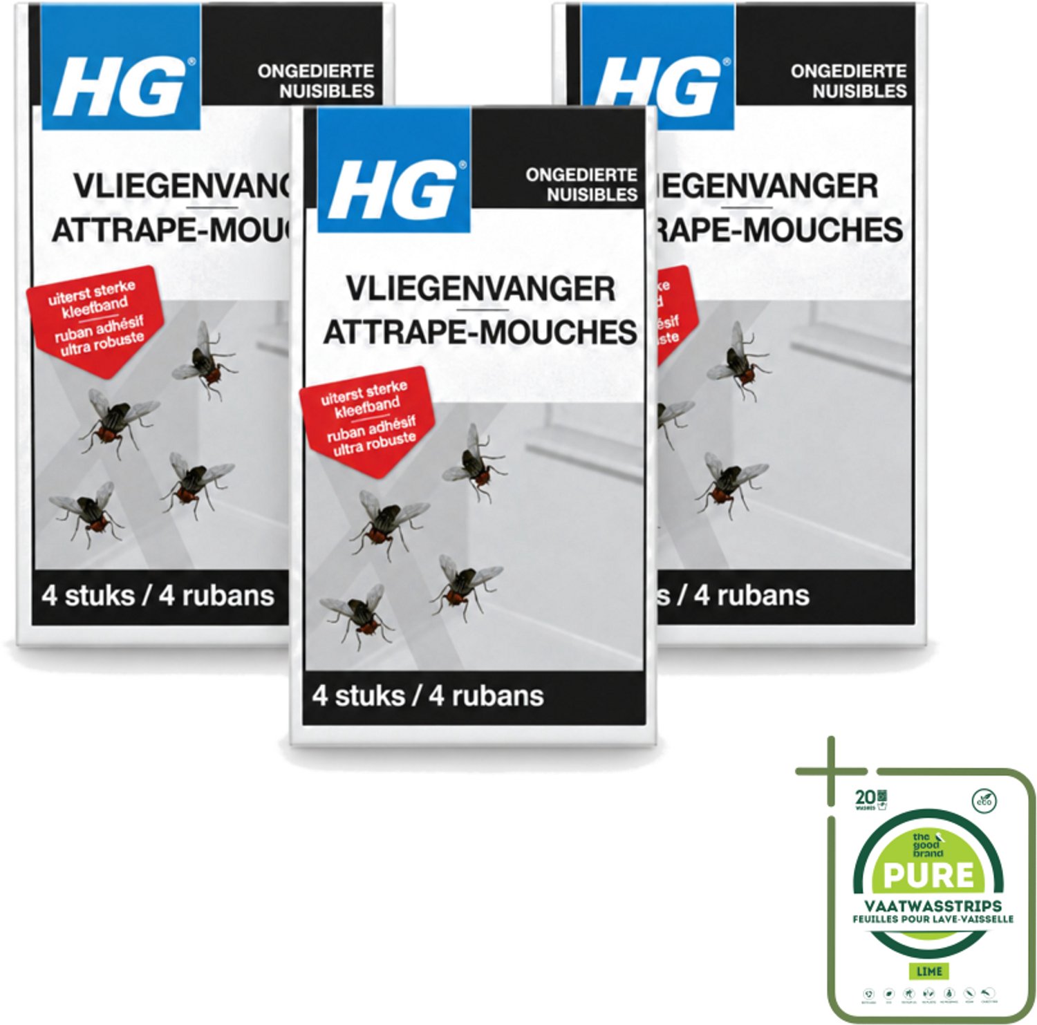 3 x HG X - Vliegenvanger - Sterke Kleefband - 4 Vliegenvangers - Grootverpakking - Vaatwasstrips - Vliegenvanger - Vliegen Vangen - Kleefband - Vliegbestrijding - Vliegbeheersing