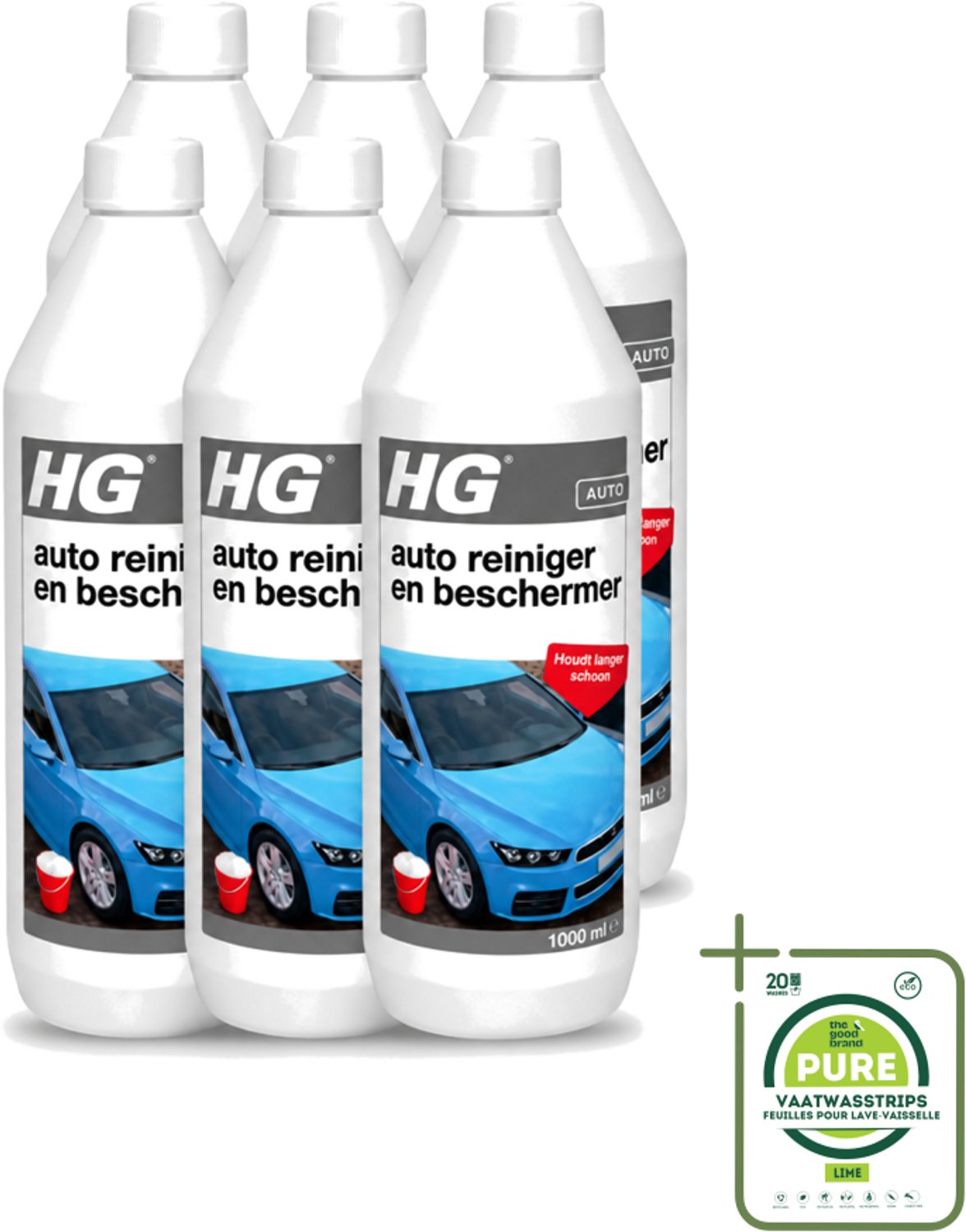 6 x HG - Autoreiniger & Beschermer - Houdt Langer Schoon - 50 tot 60 Wasbeurten - 1L - Grootverpakking - Vaatwasstrips - Autoreiniger - Autobeschermer - Waxcomponenten - Auto Was - Auto Glans