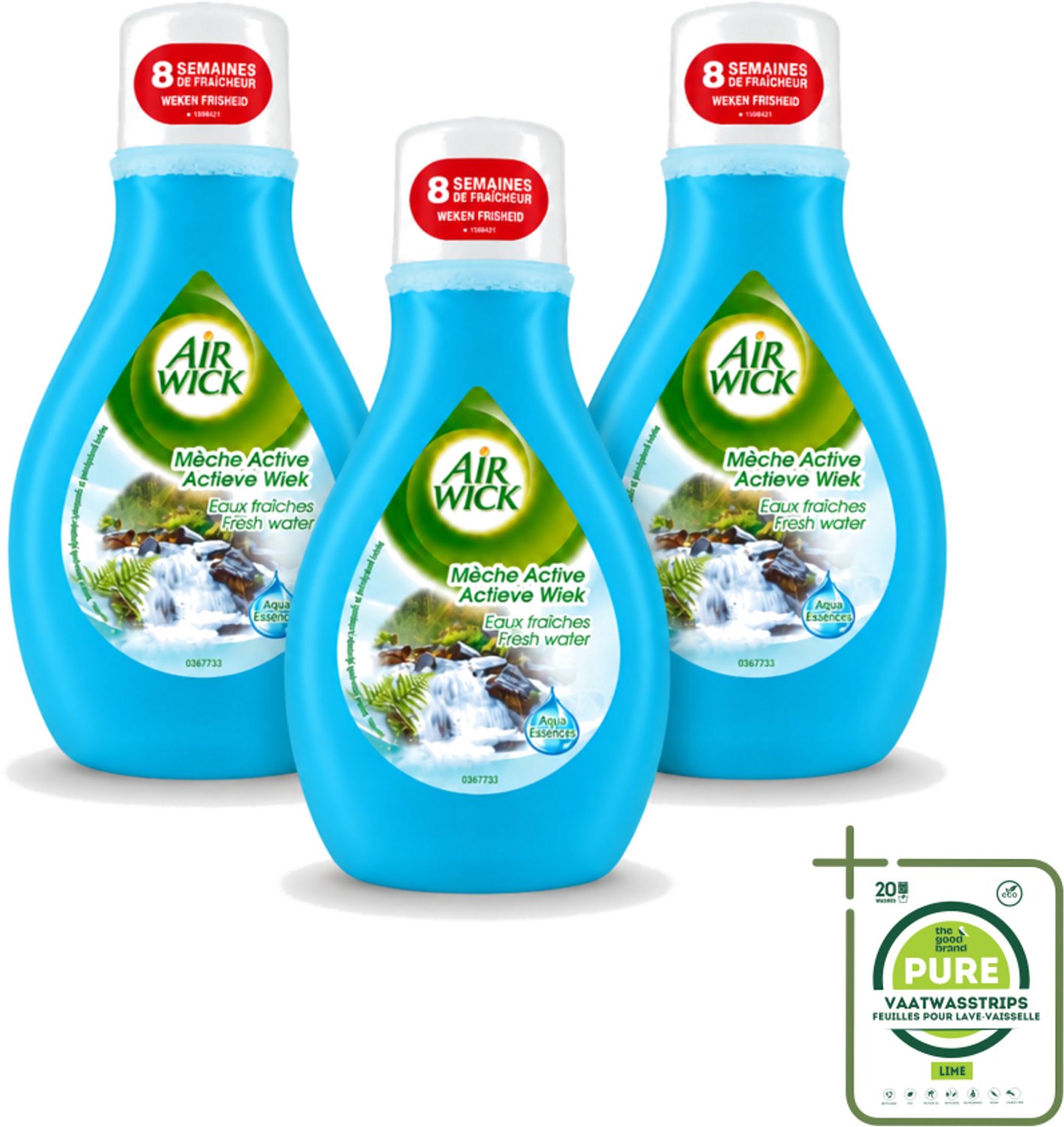 3 x Air Wick – Luchtverfrisser – Actieve Wiek Fresh Water – 375 ml - Grootverpakking - Luchtverfrisser - Frisse Geur - Actieve Wiek - Watergeur - Geurneutralisatie