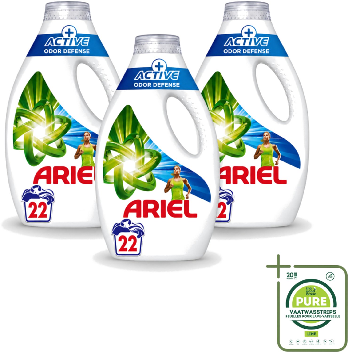 3 x Ariel – Vloeibaar Wasmiddel – Active Odor Defense – 990 ml – 22 wasbeurten - Grootverpakking - Vaatwasstrips - Geurverwijdering Was - Sportkleding Wasmiddel - Vloeibaar Wasmiddel - Geurbestrijding - Wasmiddel Voor Activiteit