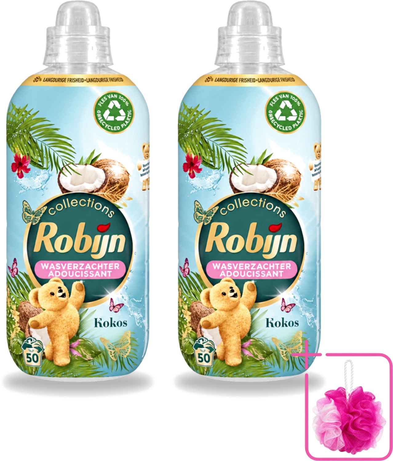 2 x Robijn Collections - Wasverzachter - Kokos - 1,25L - 50 Wasbeurten - Bulkverpakking - Wasverzachter kokos - Douchemop - Wasverzachter voor kleding