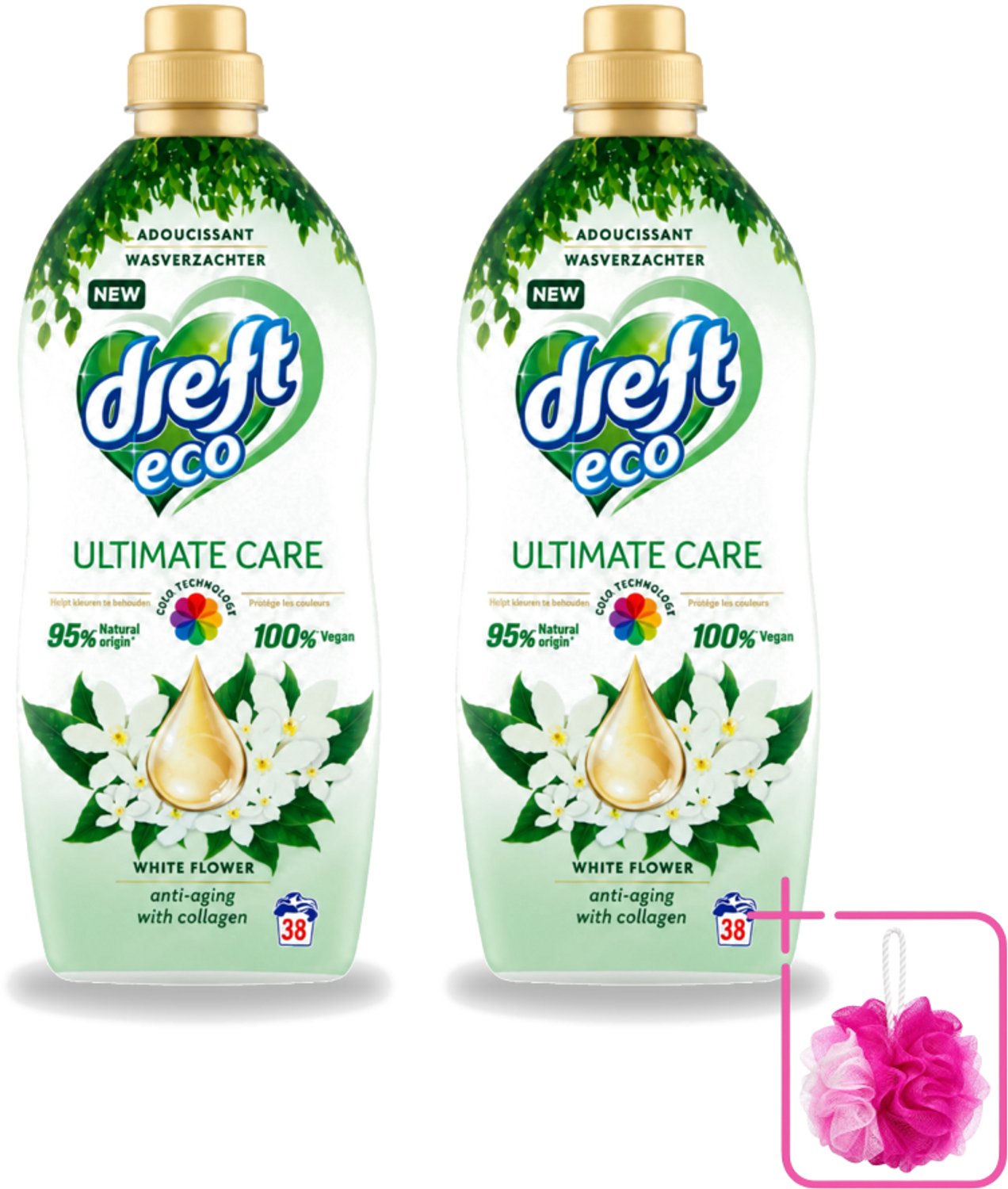 2 x Dreft ECO - Wasverzachter - Gekleurde Was - Witte Bloem - Anti-Veroudering - 38 Wasbeurten - Bulkverpakking - Wasverzachter - Douchemop - Anti-aging