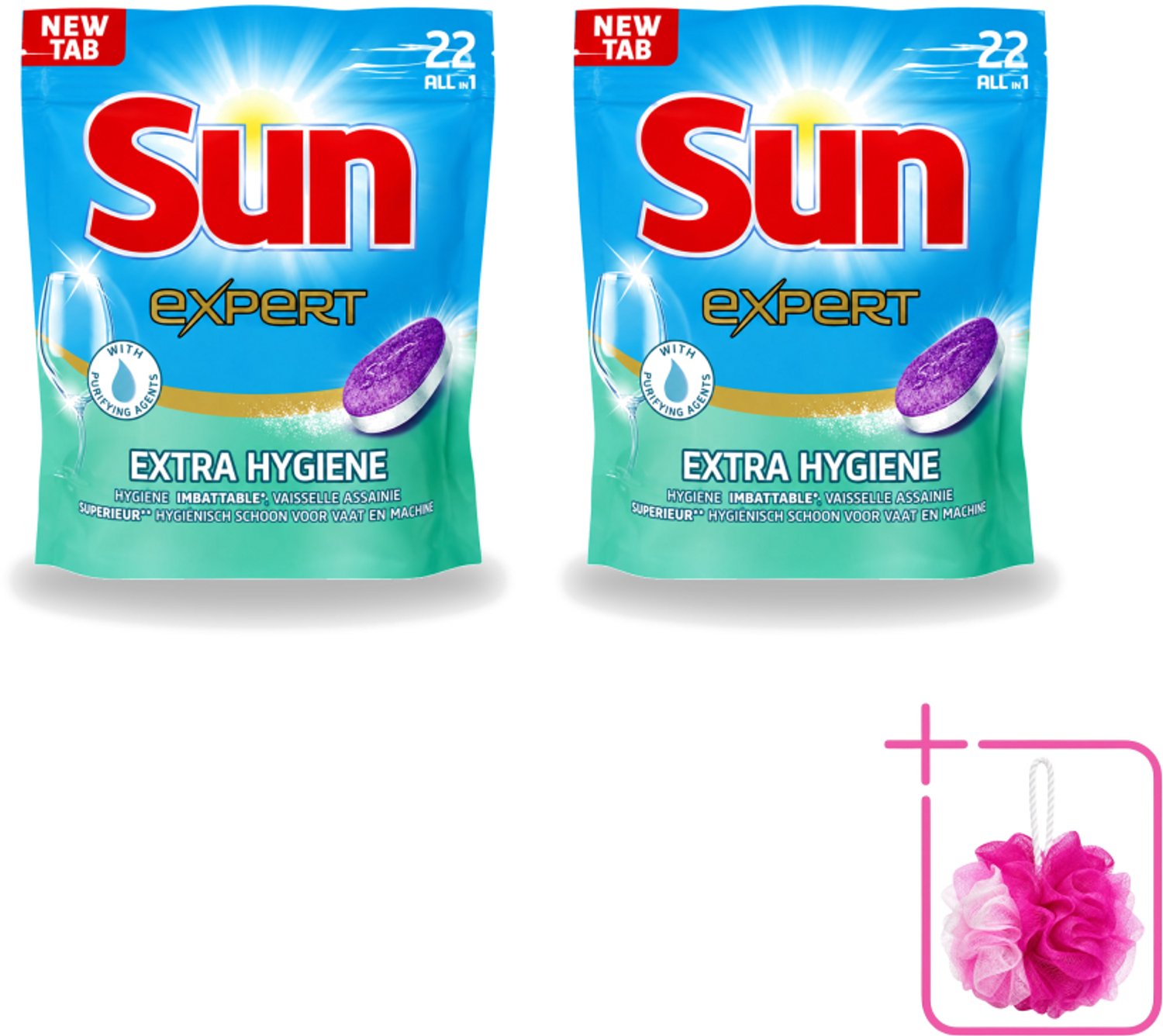 2 x Sun Expert - Extra Hygiëne - Vaatwastabletten - 22 Tabletten - Bulkverpakking - Vaatwastabletten - Douchemop - Hygiëne