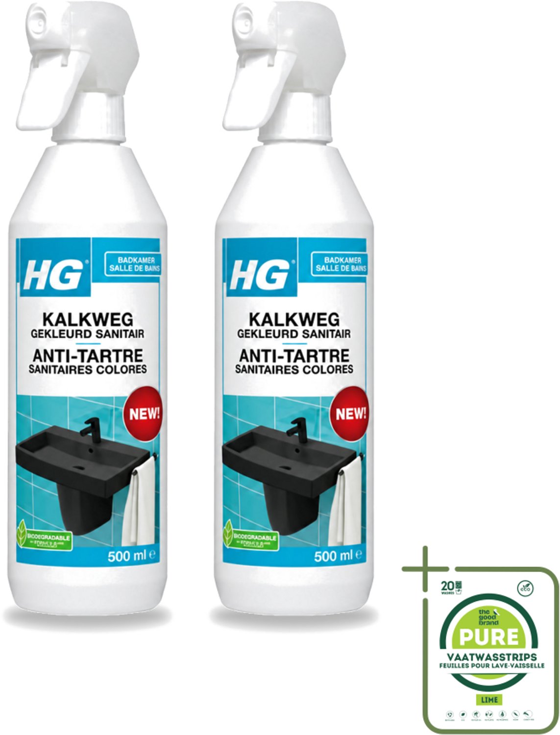 2 x HG - Badkamer - Kalkweg Gekleurd Sanitair - Schuimend - 500 ml - Grootverpakking - Vaatwasstrips - Kalk Verwijderen - Gekleurd Sanitair Reinigen - Kalkaanslag Verwijderen - Sanitair Reinigen - Kalk Wegwerken