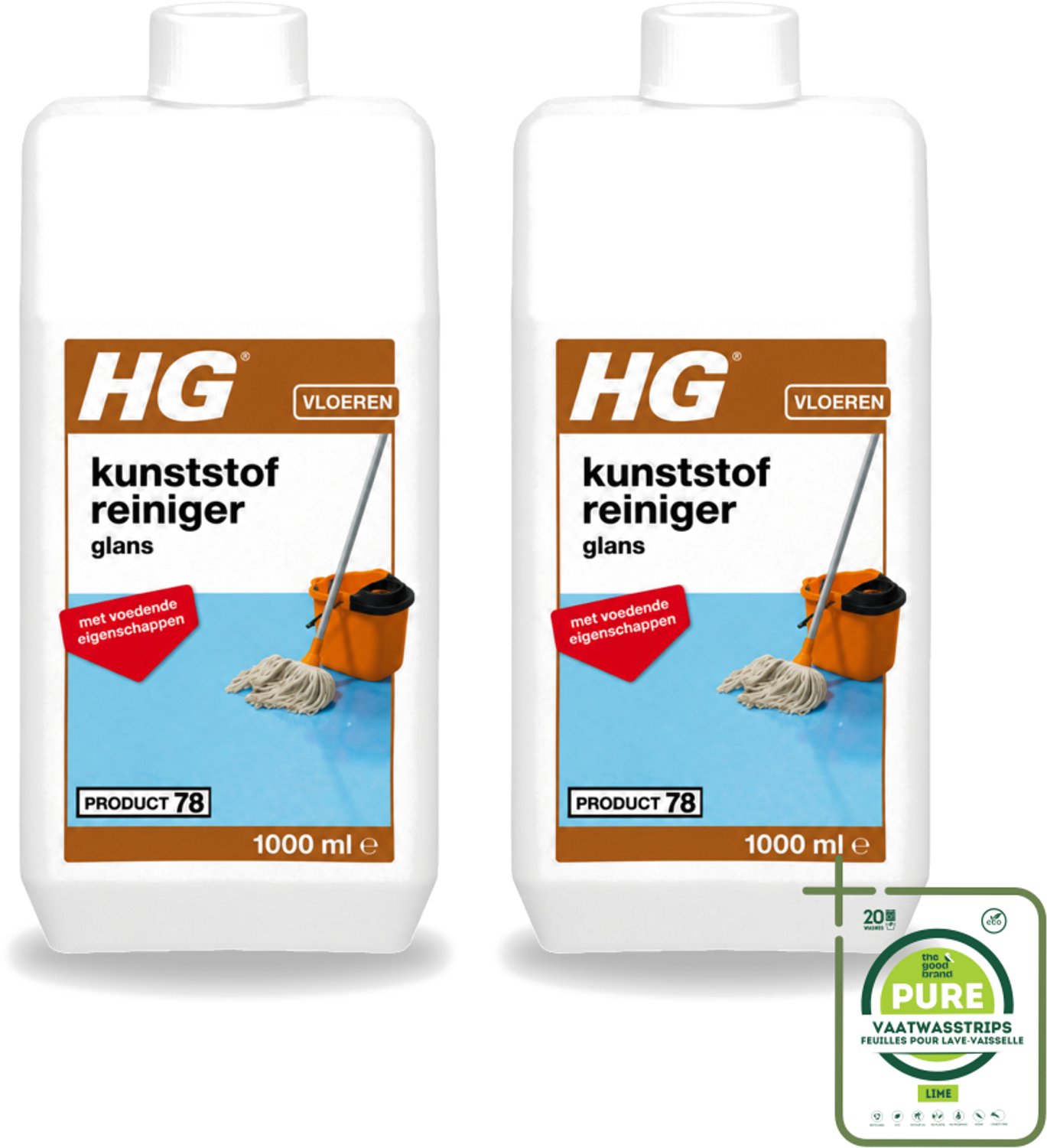 2 x HG - Kunststofreiniger Glans - Met Voedende Eigenschappen - 20 Dweilbeurten - 1L - Grootverpakking - Vaatwasstrips - Kunststof Reiniger - Glans Reiniger - Kunststof Vloer Reiniger - Voedende Reiniger - Kunststof Vloer Herstellen
