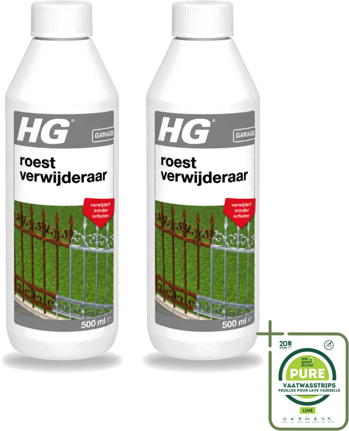 2 x HG - Roestverwijderaar - Verwijdert Zonder Schuren - Snel & Effectief - 500 ml - Grootverpakking - Vaatwasstrips - Roestverwijderaar - Roestverwijderen - Roestwerende Werking - Metaal Behandelen - Hekken Reinigen