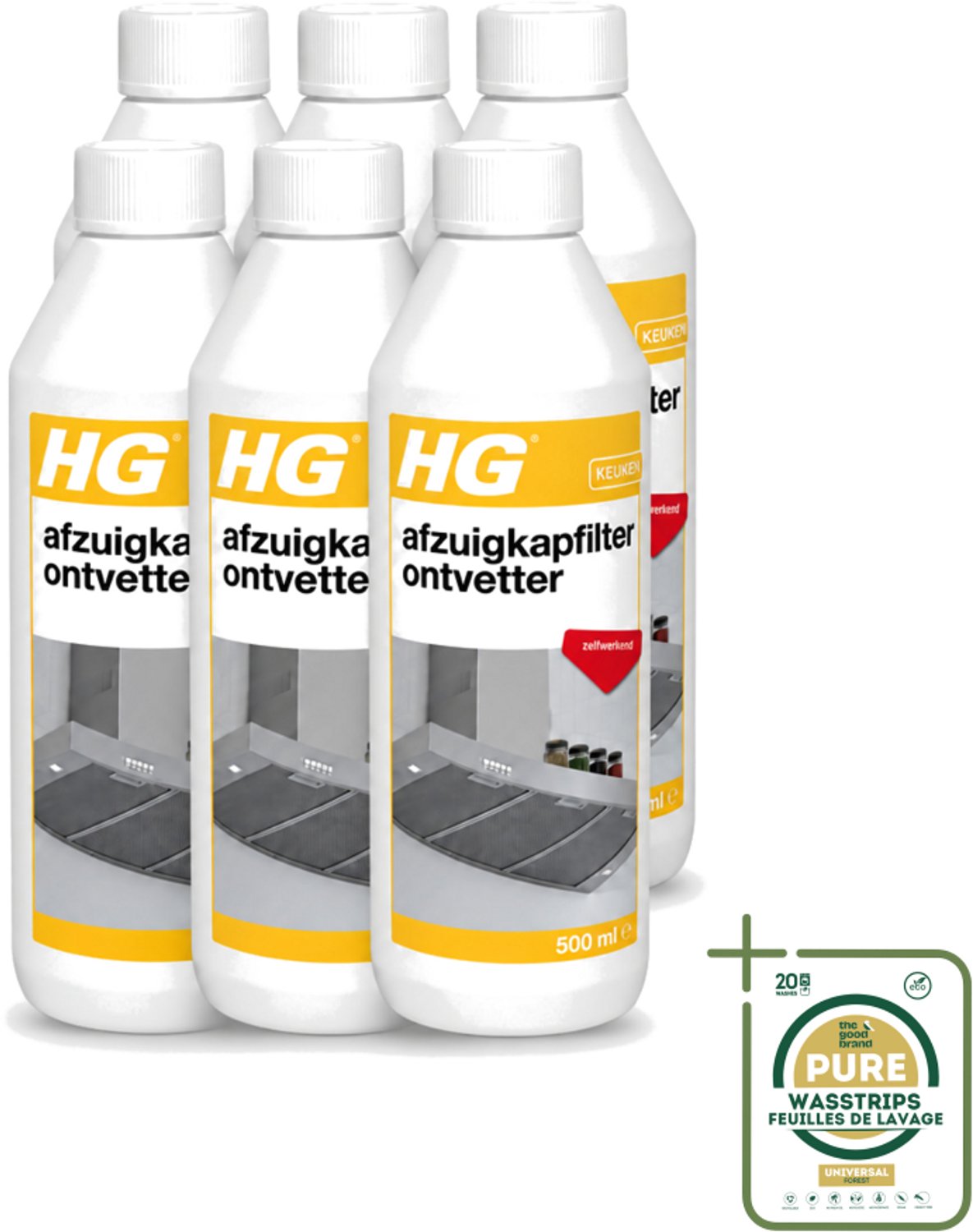 6 x HG - Afzuigkapfilter Ontvetter - Zelfwerkend - 500 ml - Afzuigkapfilter - Ontvetter - Afzuigkap Reinigen - Vet Verwijderen - Afzuigkap Filter
