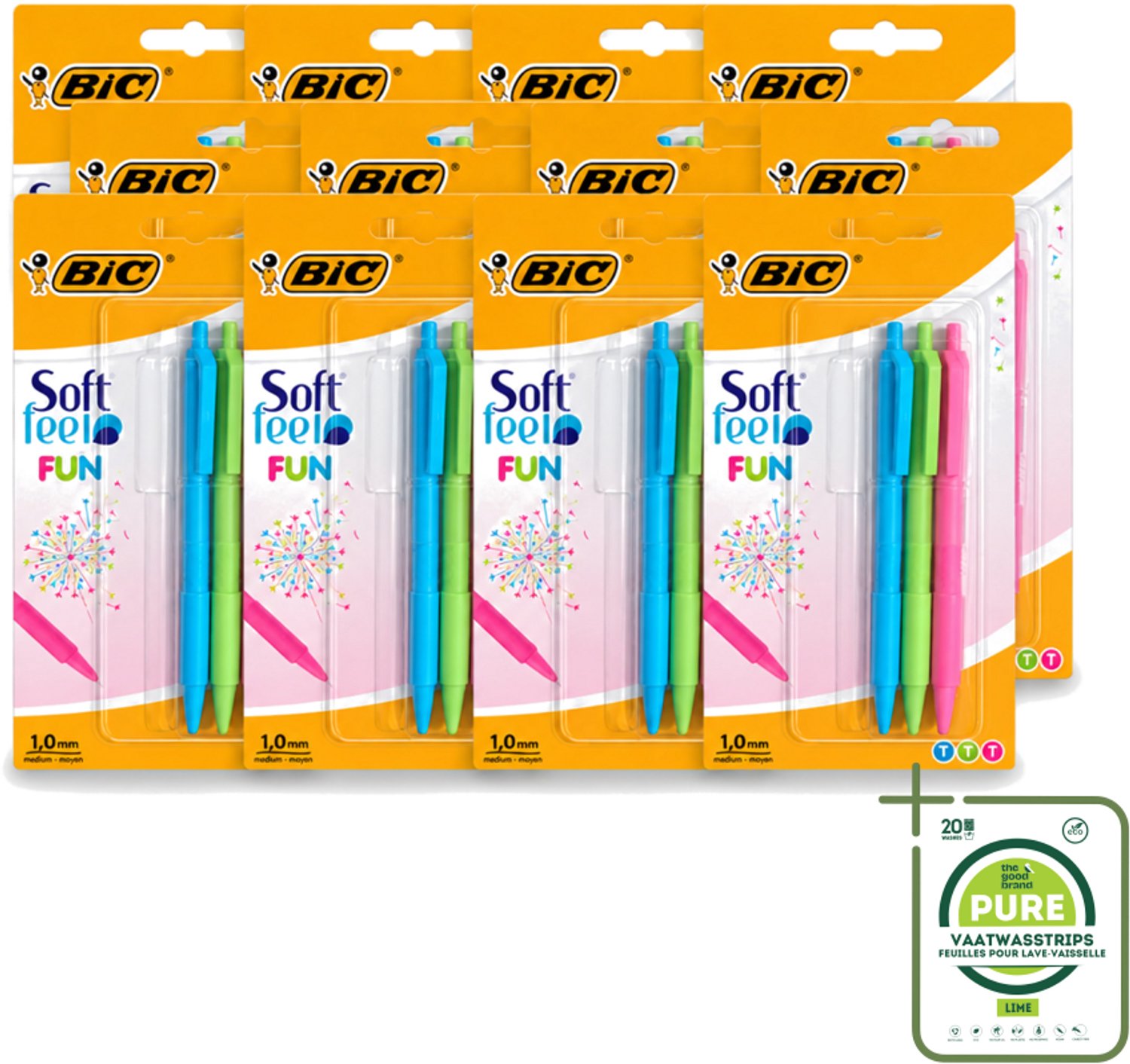 12 x BIC - Balpennen - Lichtgroen, Lichtblauw & Roze - Intrekbaar - 3 Balpennen - Grootverpakking - Vaatwasstrips - Balpen - Intrekbare Balpen - Schrijfpen - Schrijfervaring - Schrijfpen Voor School
