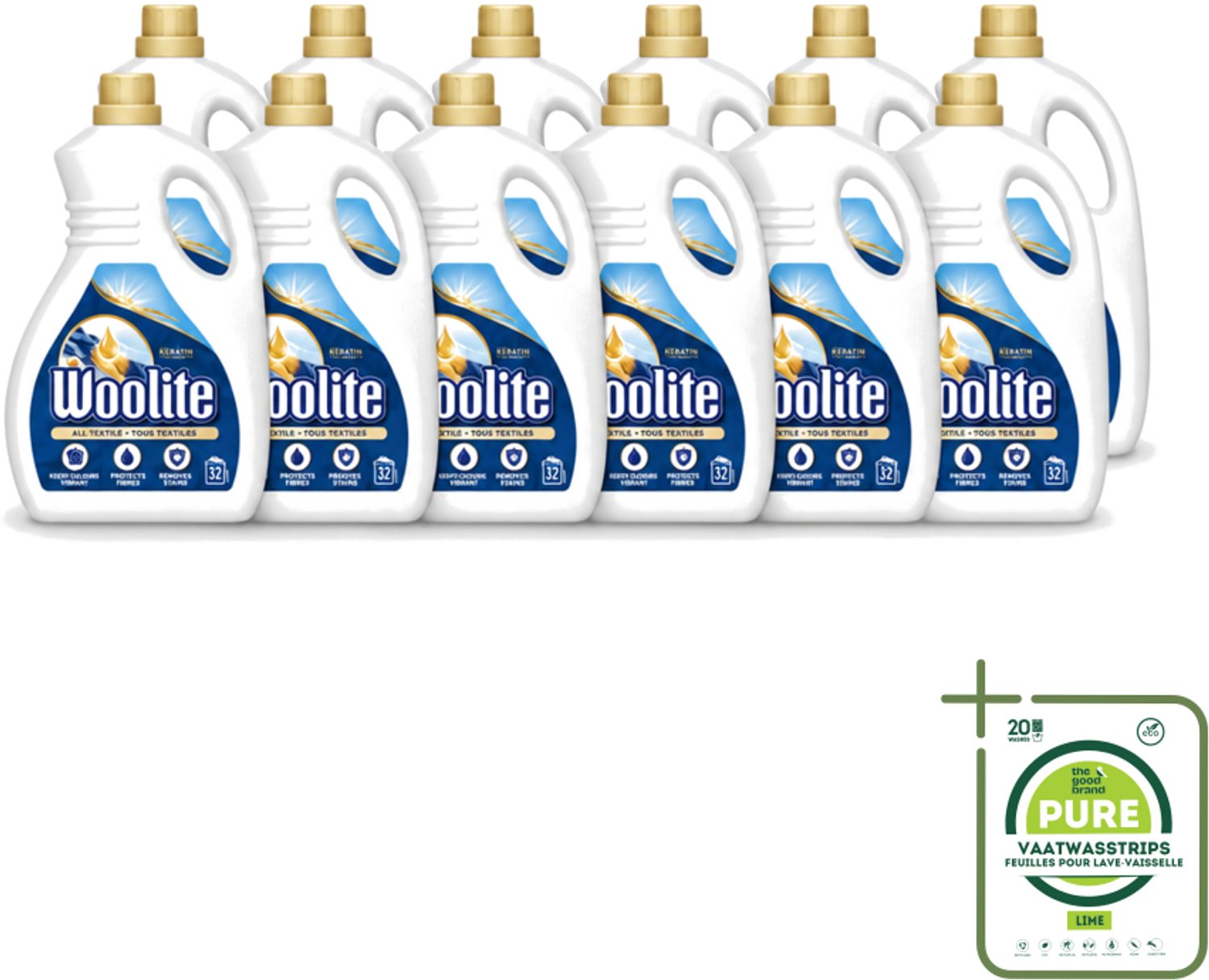 12 x Woolite Textile - Vloeibaar Wasmiddel - Met Keratine - Textiel Was - 32 Wasbeurten - 1,9L - Grootverpakking - Vaatwasstrips - Textiel Wasmiddel - Keratine Wasmiddel - Wasmiddel Voor Kleding - Wasmiddel Voor Textiel - Wasmiddel Met Keratine