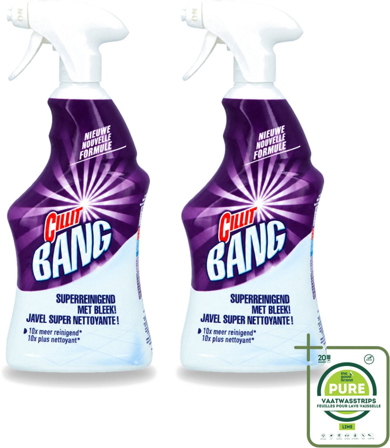 2 x Cillit Bang - Power Cleaner - Bleek & Hygiëne - Schoonmaakspray - Voor Vlekken en Aanslag - 750 ml - Grootverpakking - Vaatwasstrips - Schoonmaak - Vuil Verwijderen - Vlekken Verwijderen - Bleek - Hygiëne